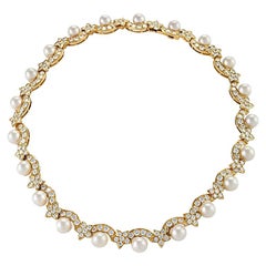 Van Cleef & Arpels Diamond and Pearl Gold "Star" Collar Necklace 