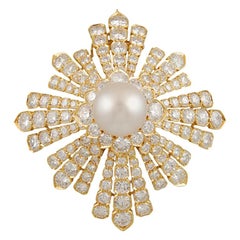 Vintage Van Cleef & Arpels Diamond Pearl Gold Brooch