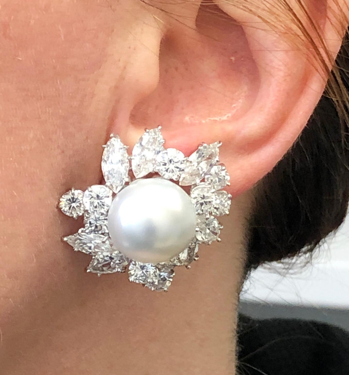 Van Cleef & Arpels Pearl Diamond Cluster Earrings In Good Condition In New York, NY