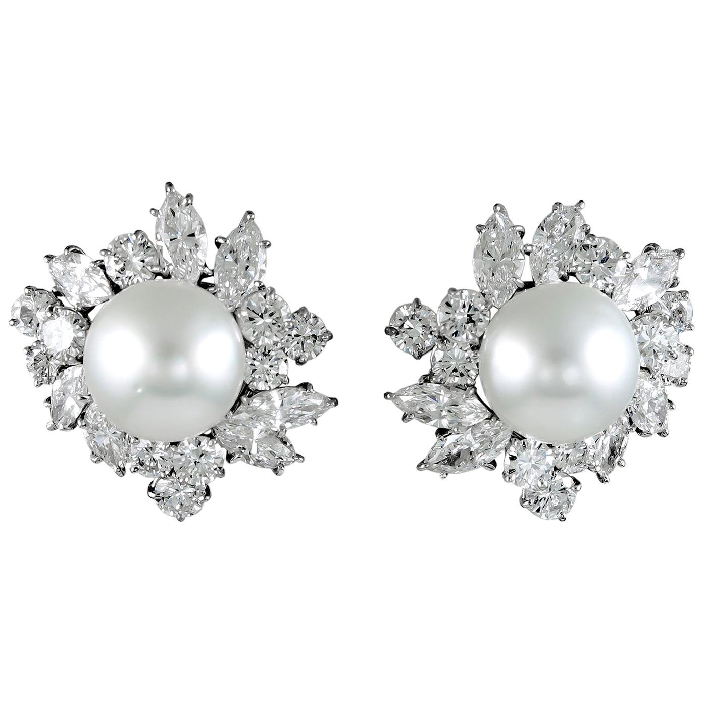 Van Cleef & Arpels Pearl Diamond Cluster Earrings