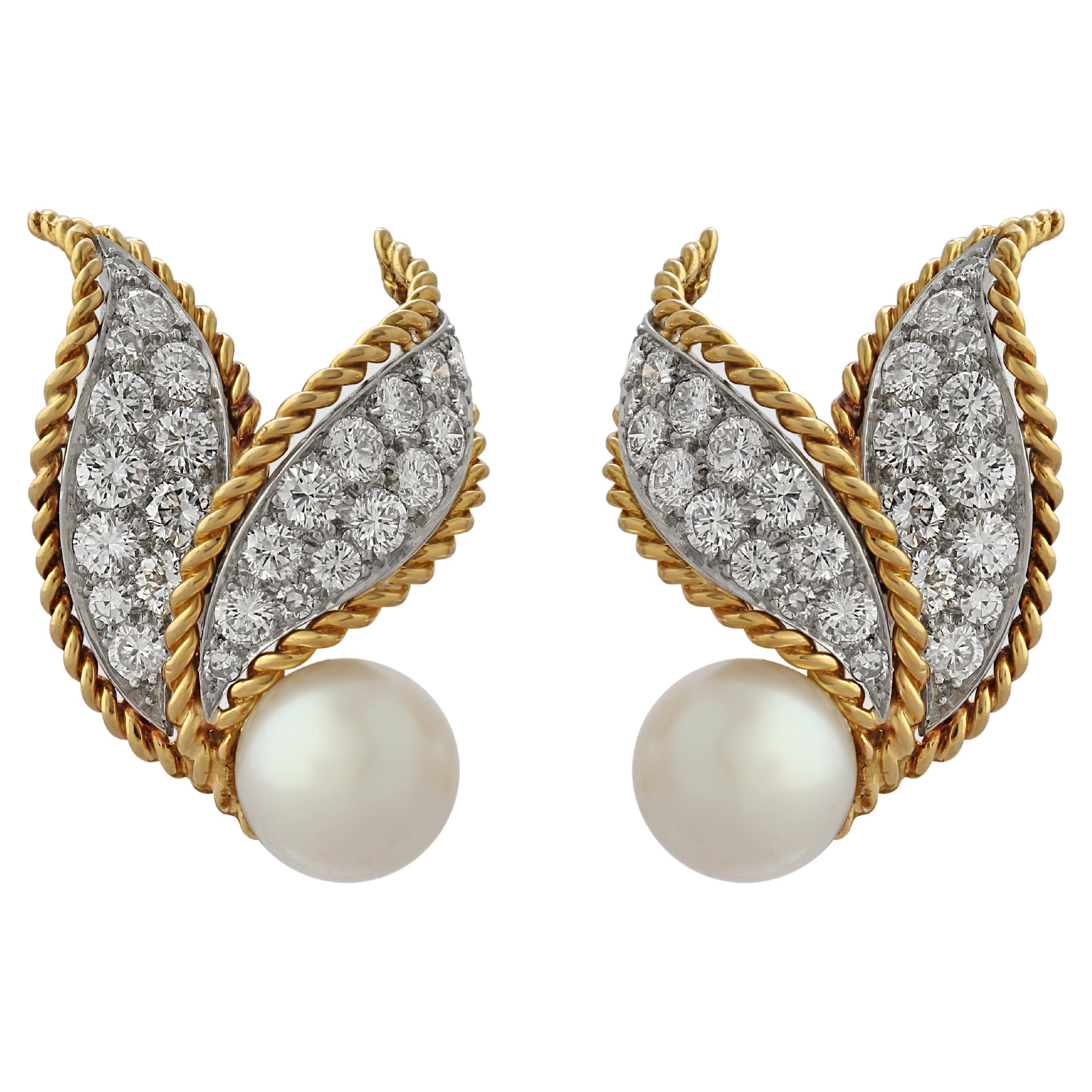 Van Cleef & Arpels, Diamond & Pearl Earrings