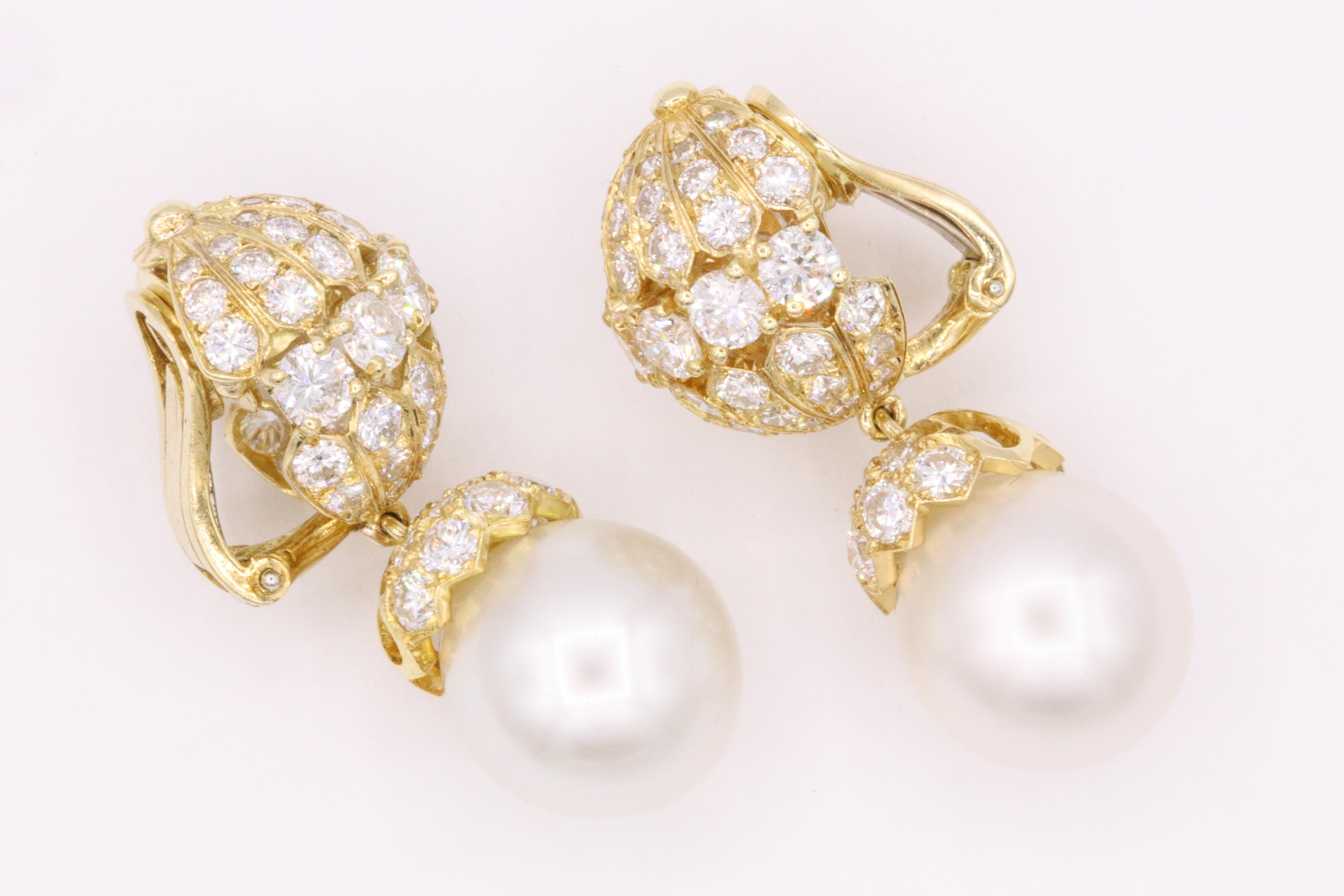 Van Cleef & Arpels Diamond Pearl Earrings, Property of Rockefeller In Excellent Condition In New York, NY