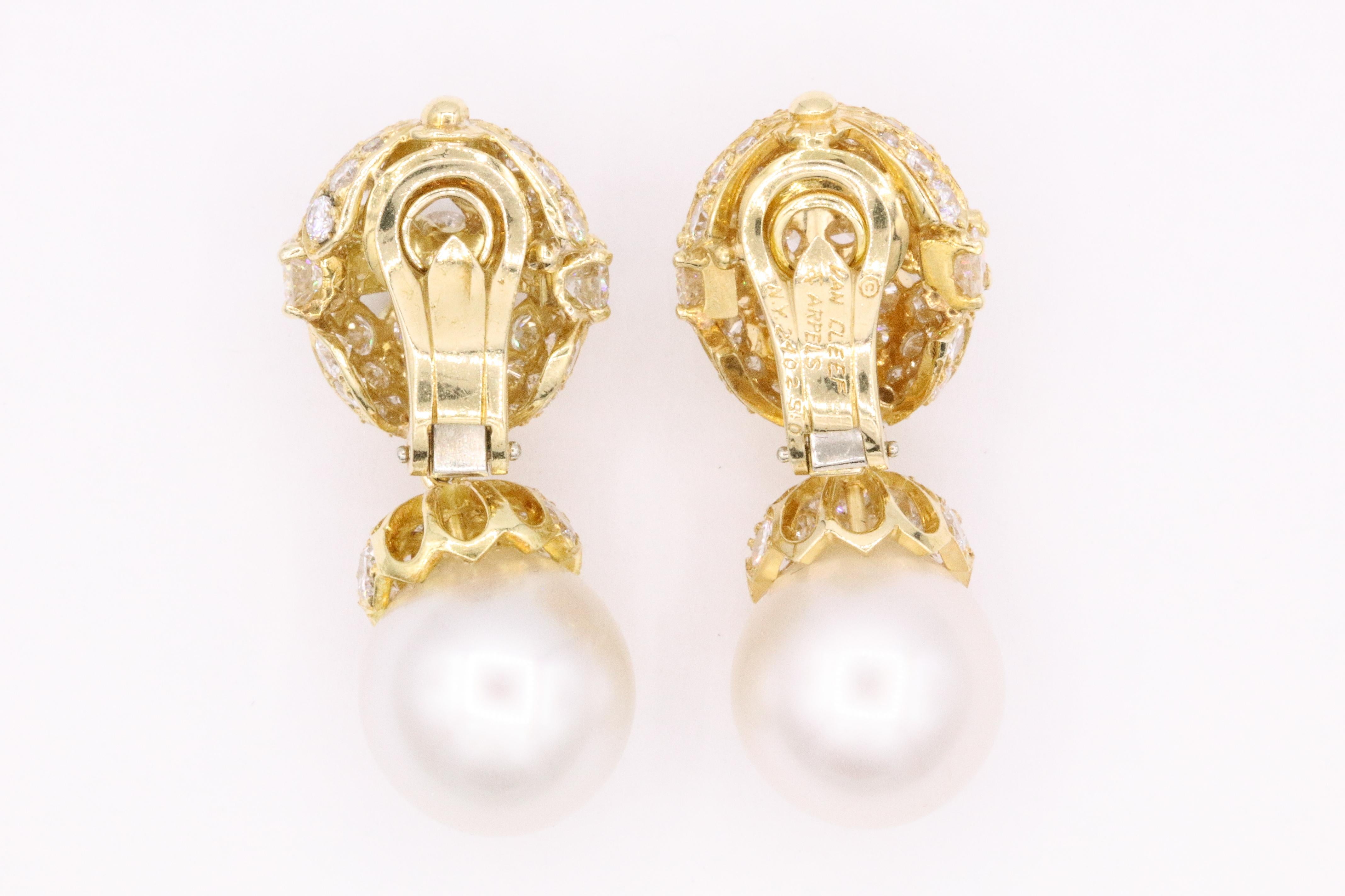 Women's Van Cleef & Arpels Diamond Pearl Earrings, Property of Rockefeller