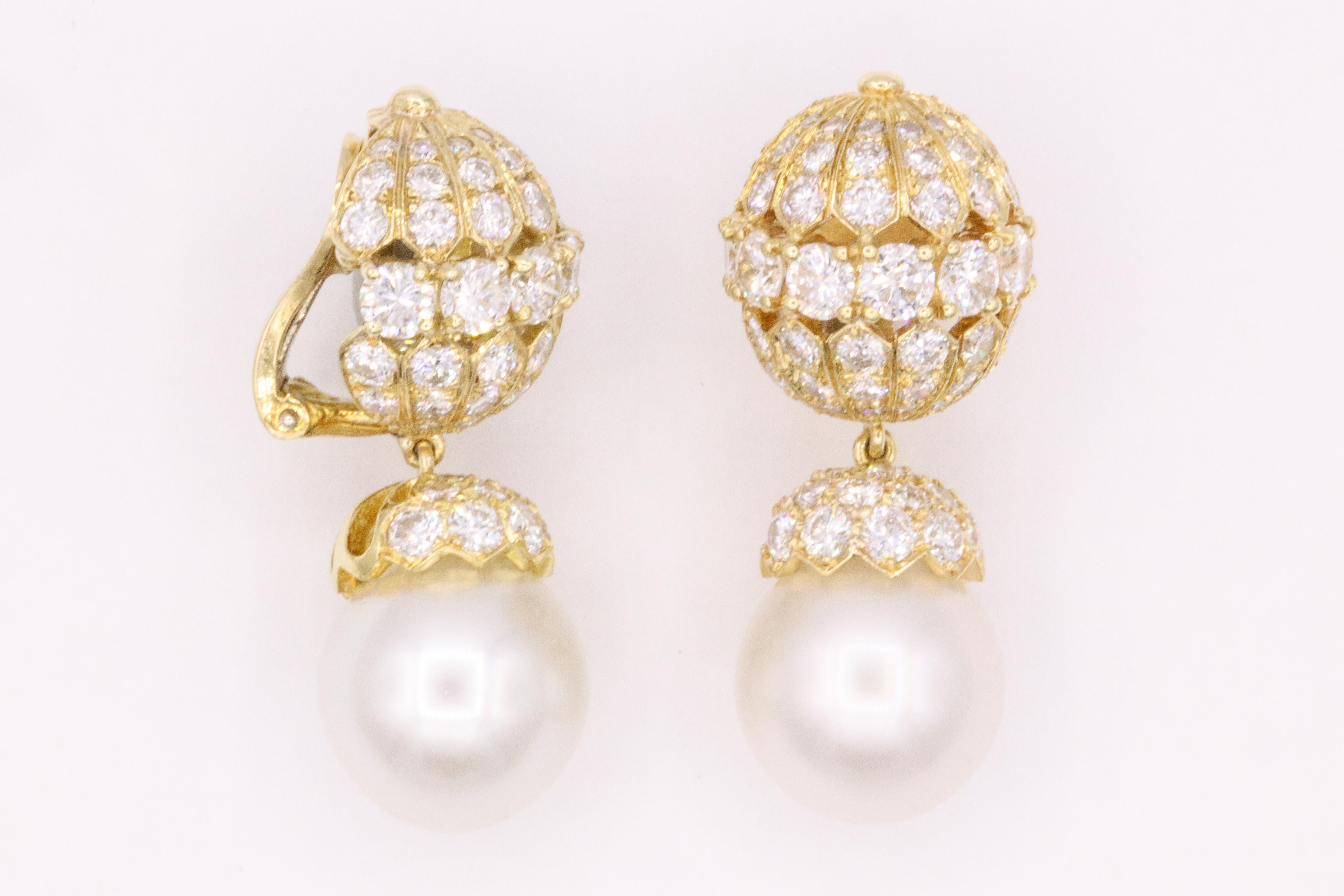 Van Cleef & Arpels Diamond Pearl Earrings, Property of Rockefeller 1