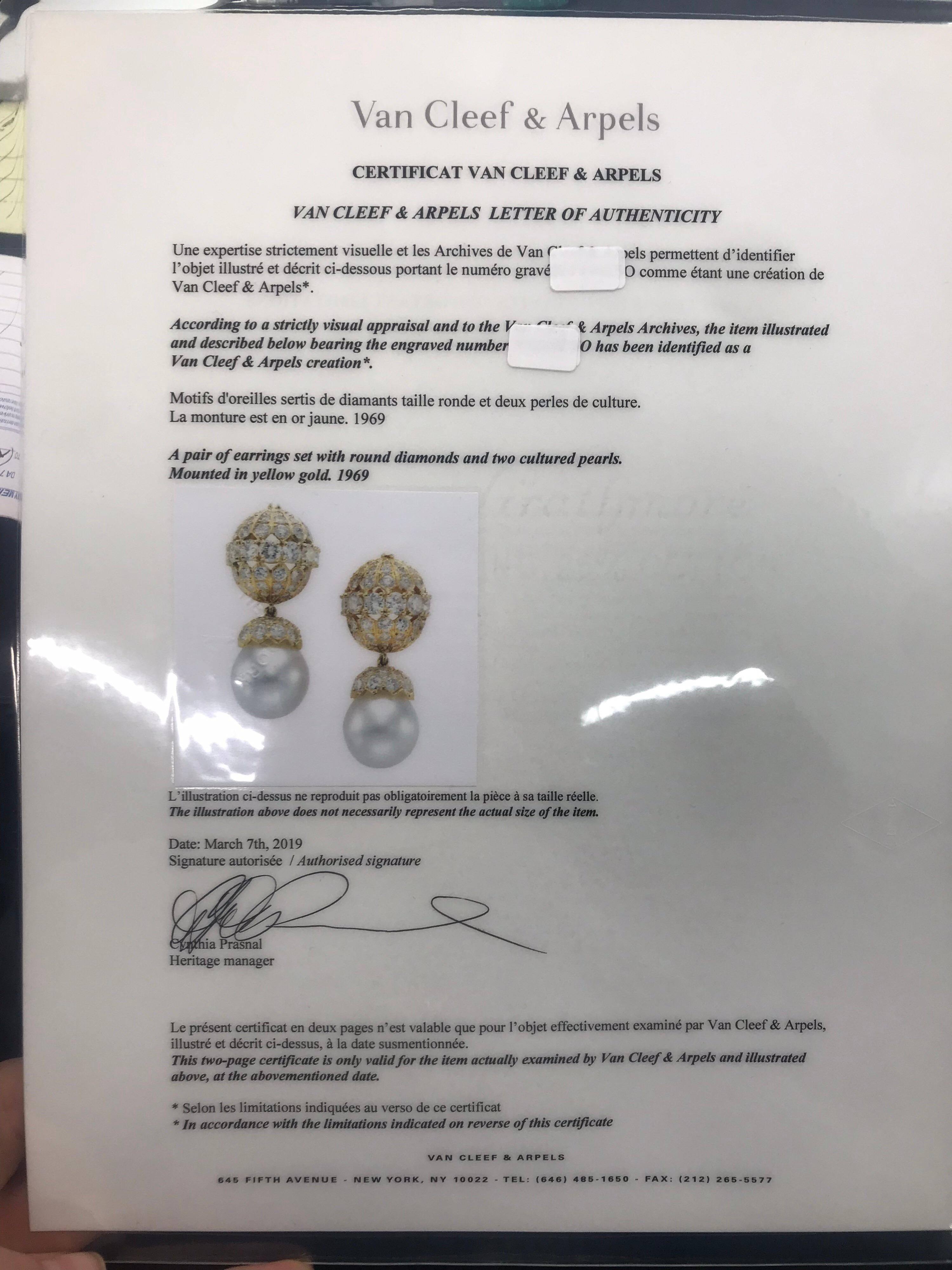 Van Cleef & Arpels Diamond Pearl Earrings, Property of Rockefeller 2