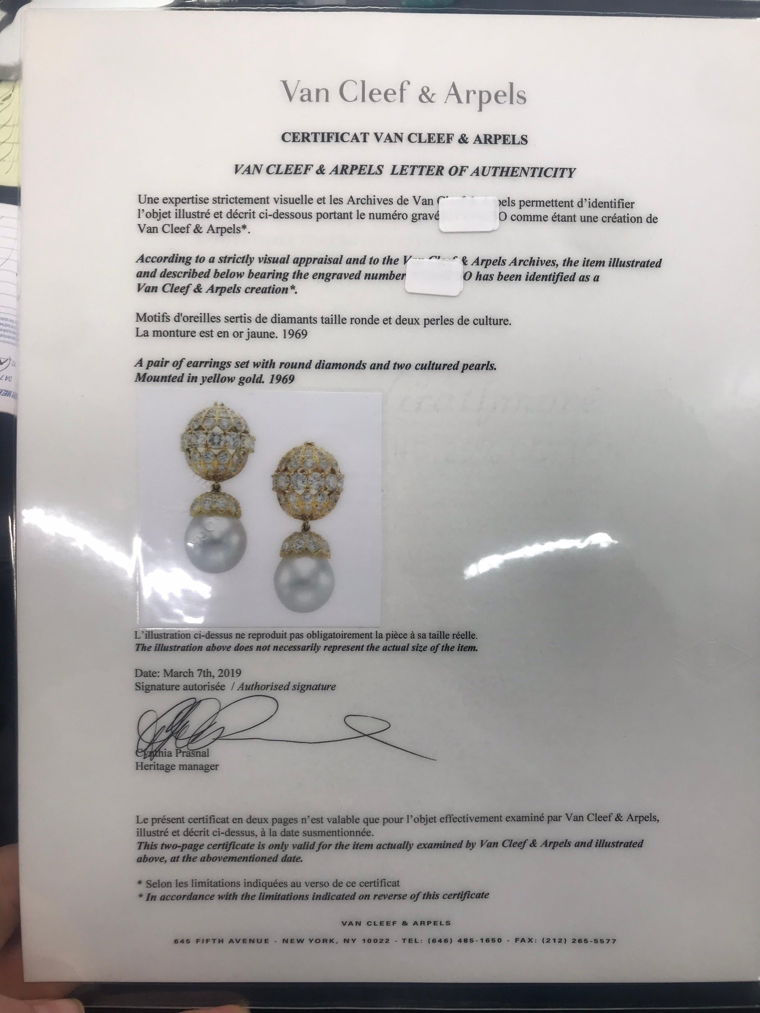 Van Cleef & Arpels Diamond Pearl Earrings, Property of Rockefeller 1