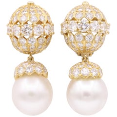 Van Cleef & Arpels Diamond Pearl Earrings, Property of Rockefeller