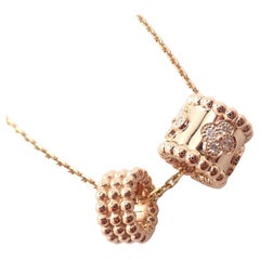 Van Cleef & Arpels Diamond Perlee Clover 2 Pendants Chain Rose Gold Necklace