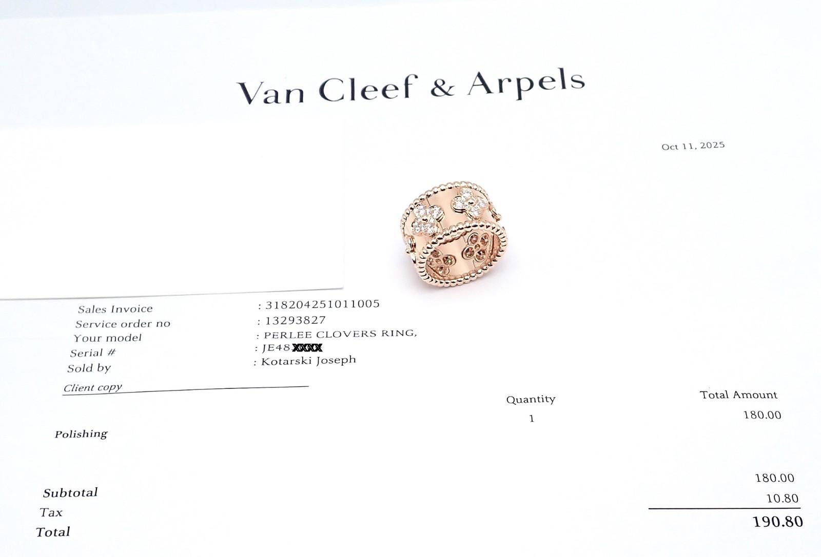 Van Cleef & Arpels Diamond Perlee Clovers Rose Gold Band Ring im Angebot 5