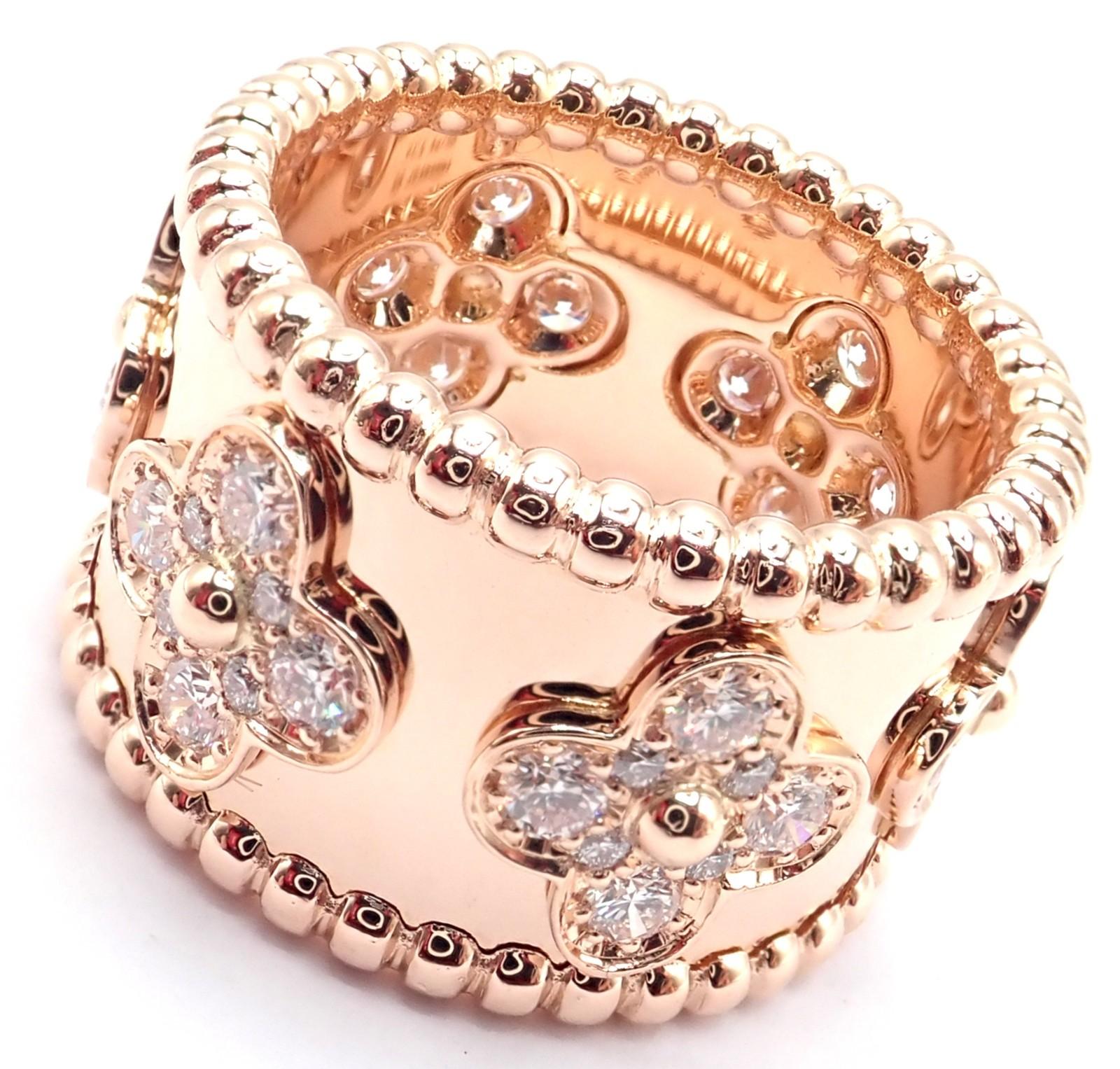 Van Cleef & Arpels Diamond Perlee Clovers Rose Gold Band Ring (Brillantschliff) im Angebot