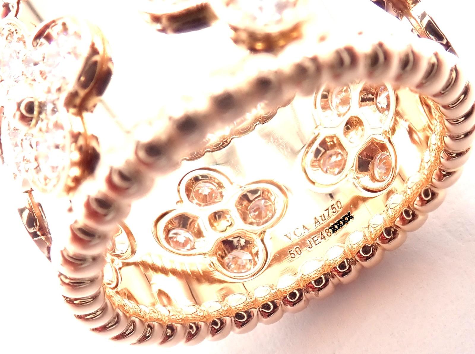 Van Cleef & Arpels Diamond Perlee Clovers Rose Gold Band Ring im Angebot 1