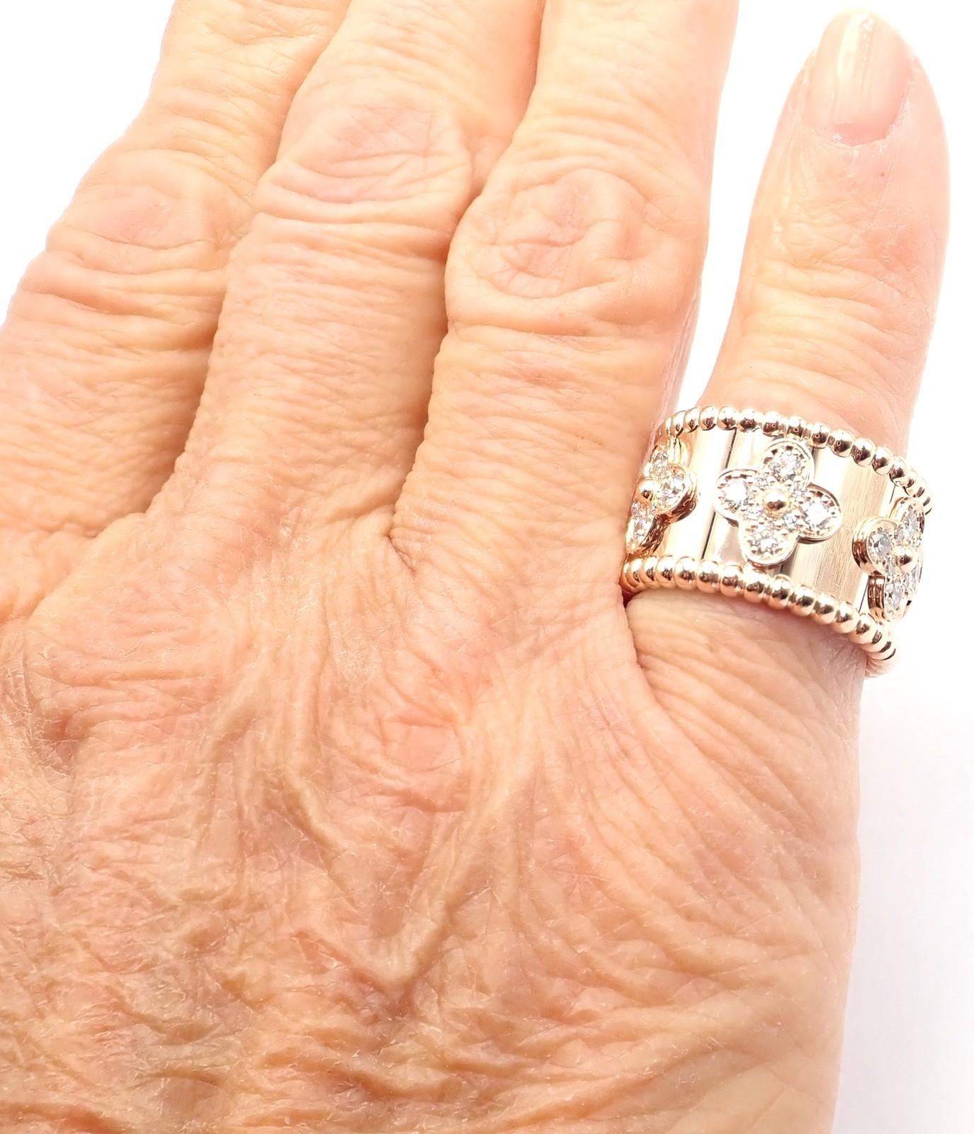 Van Cleef & Arpels Diamond Perlee Clovers Rose Gold Band Ring im Angebot 2