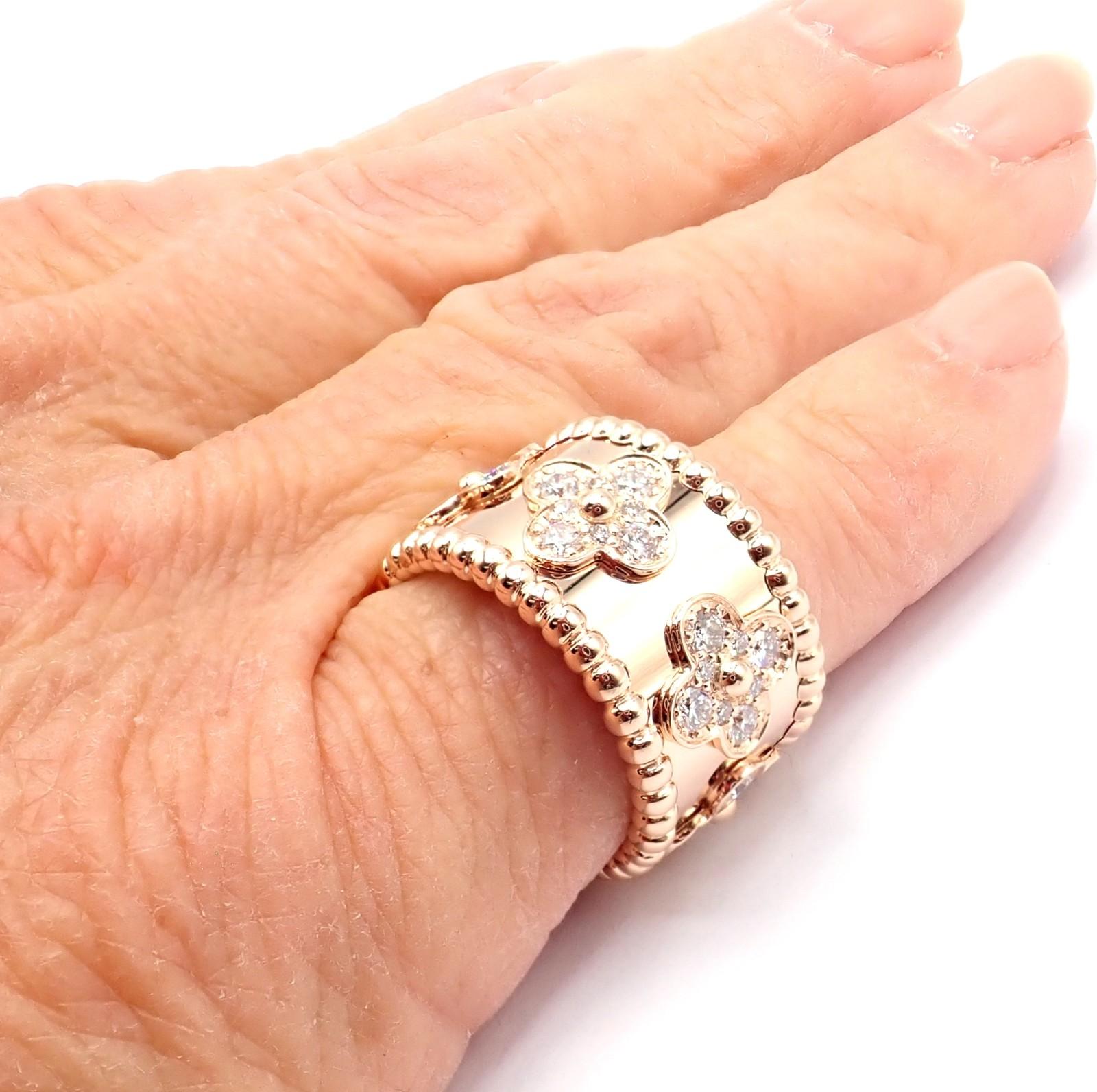 Van Cleef & Arpels Diamond Perlee Clovers Rose Gold Band Ring im Angebot 3