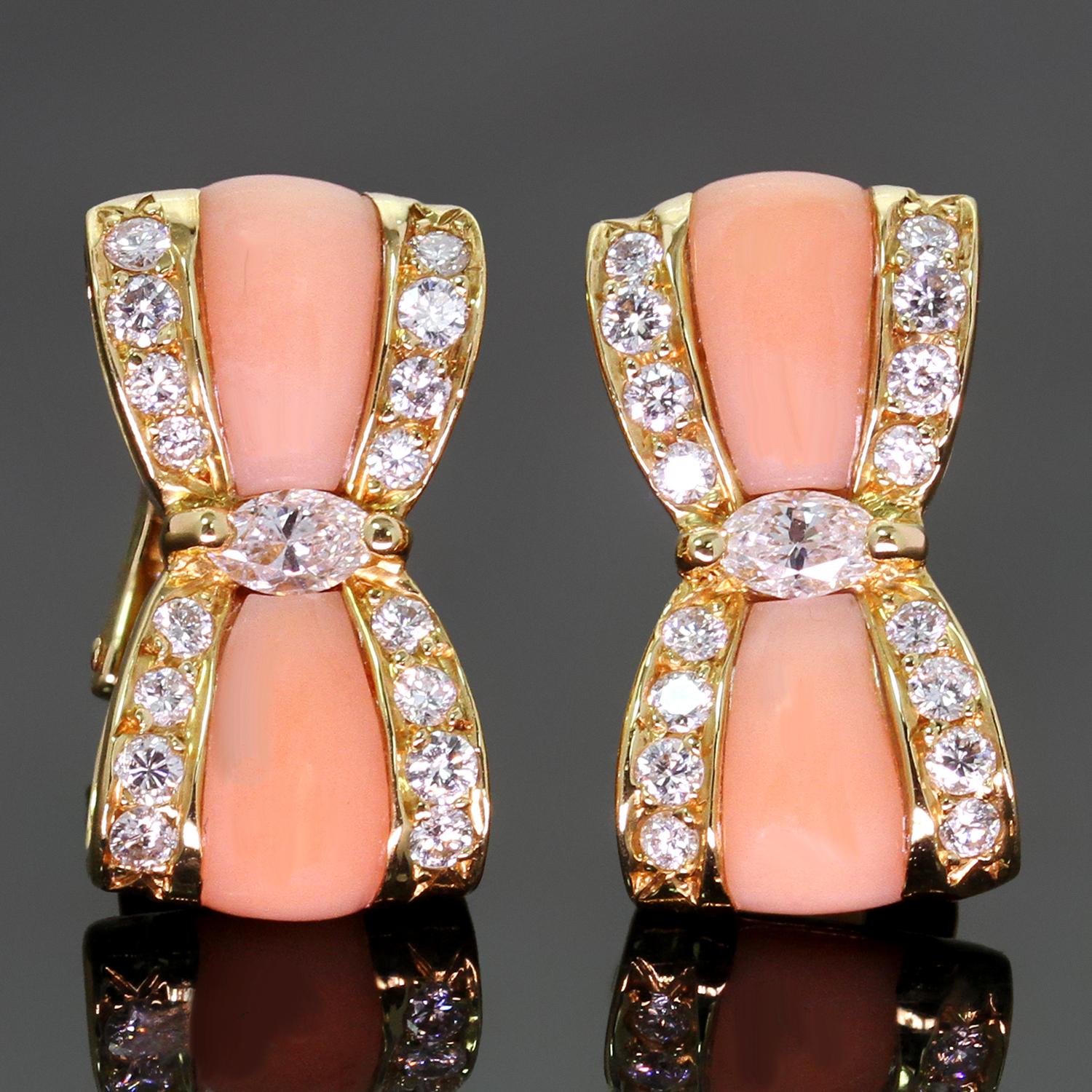 Women's Van Cleef & Arpels Diamond Pink Coral Yellow Gold Bow Earrings