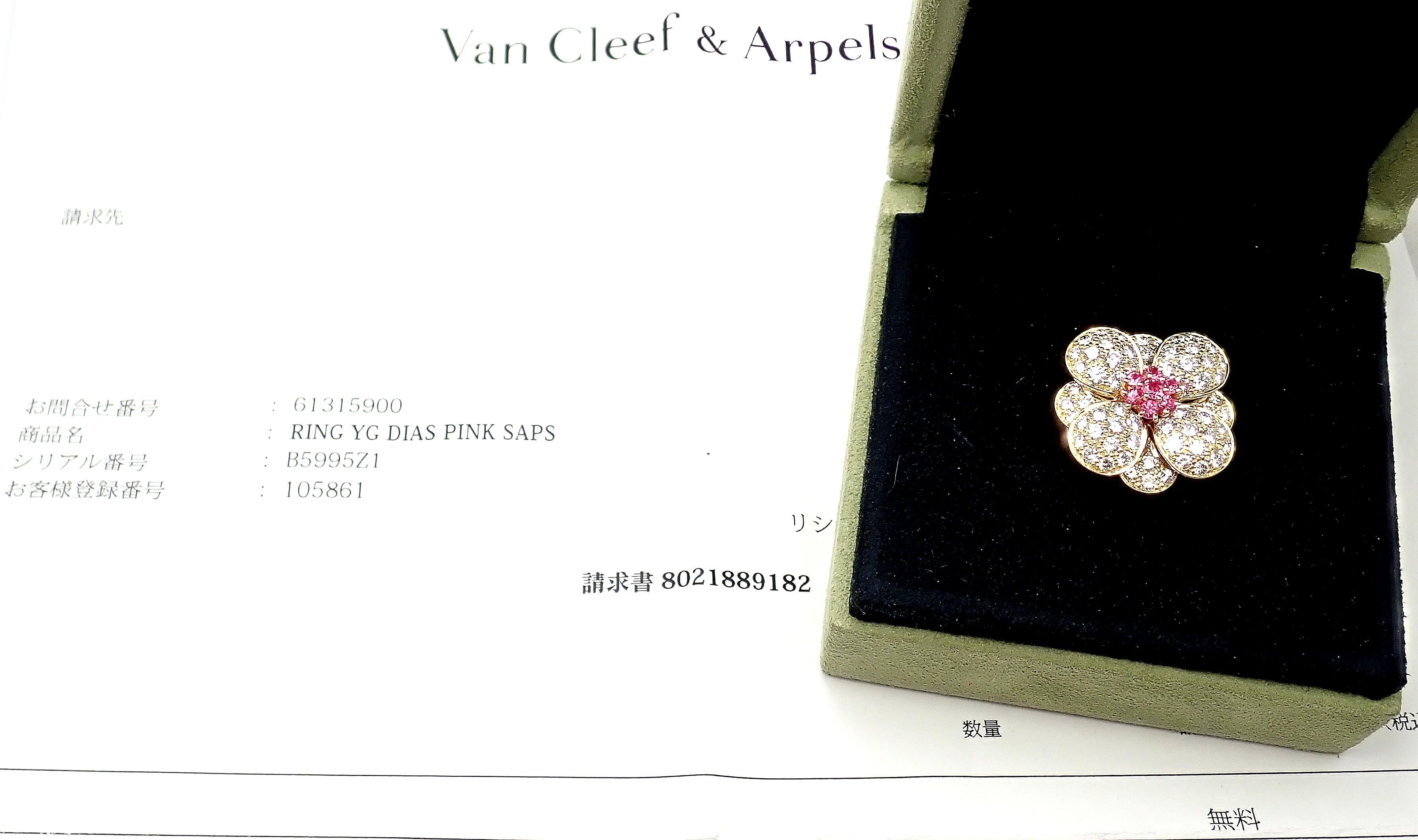 Van Cleef & Arpels Diamond Pink Sapphire Flower Rose Gold Ring 2