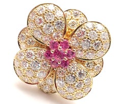 Van Cleef & Arpels Diamond Pink Sapphire Flower Rose Gold Ring