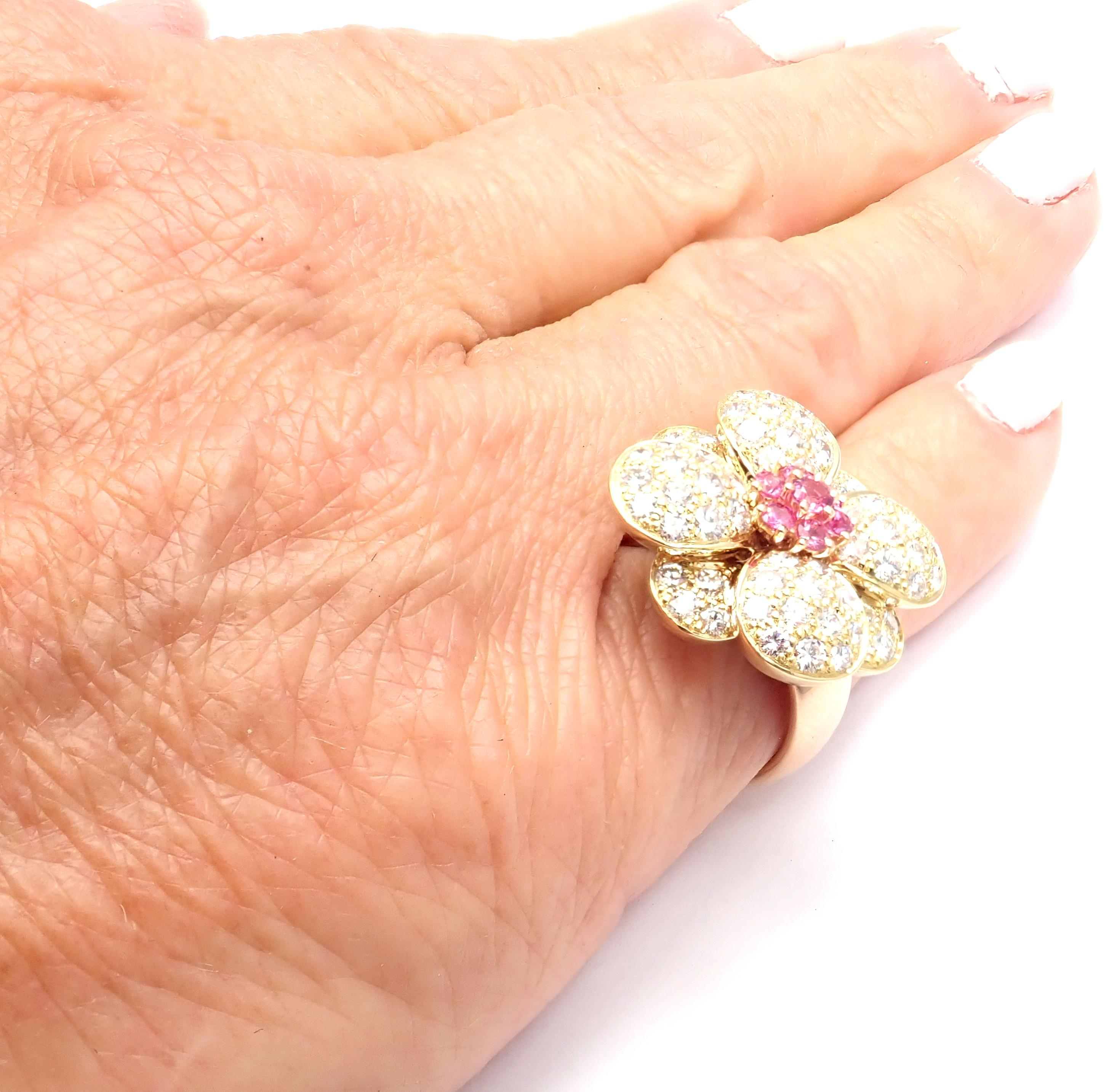 Van Cleef & Arpels Diamond Pink Sapphire Flower Rose Gold Ring 1