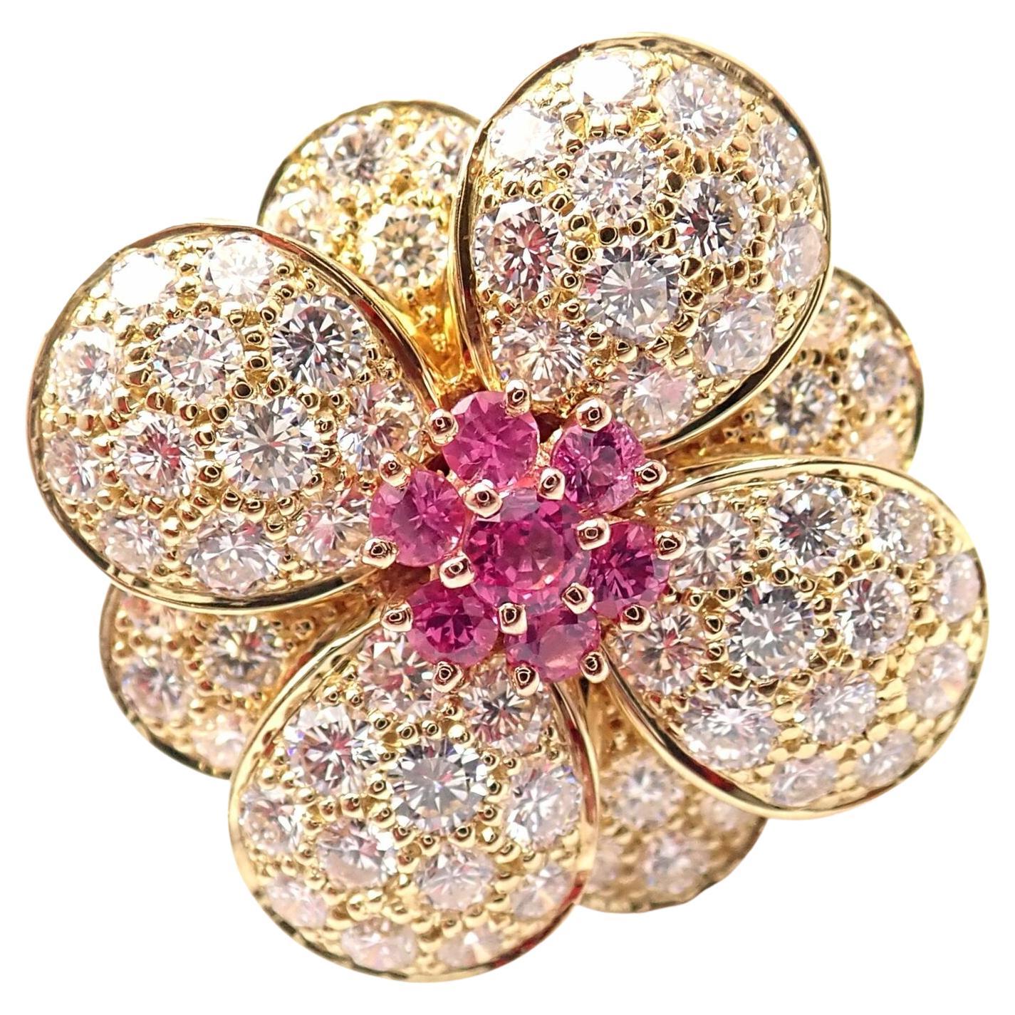 Van Cleef & Arpels Diamond Pink Sapphire Flower Rose Gold Ring For Sale