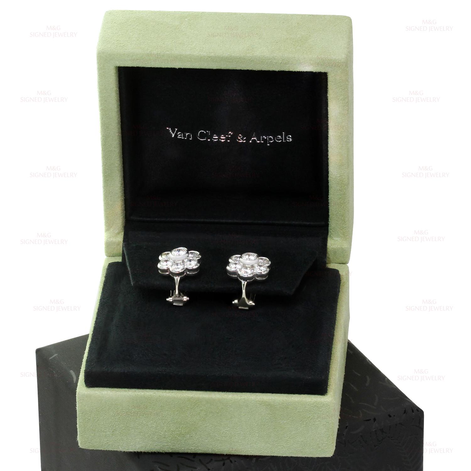 Van Cleef & Arpels Diamond Platinum Flower Earrings 1