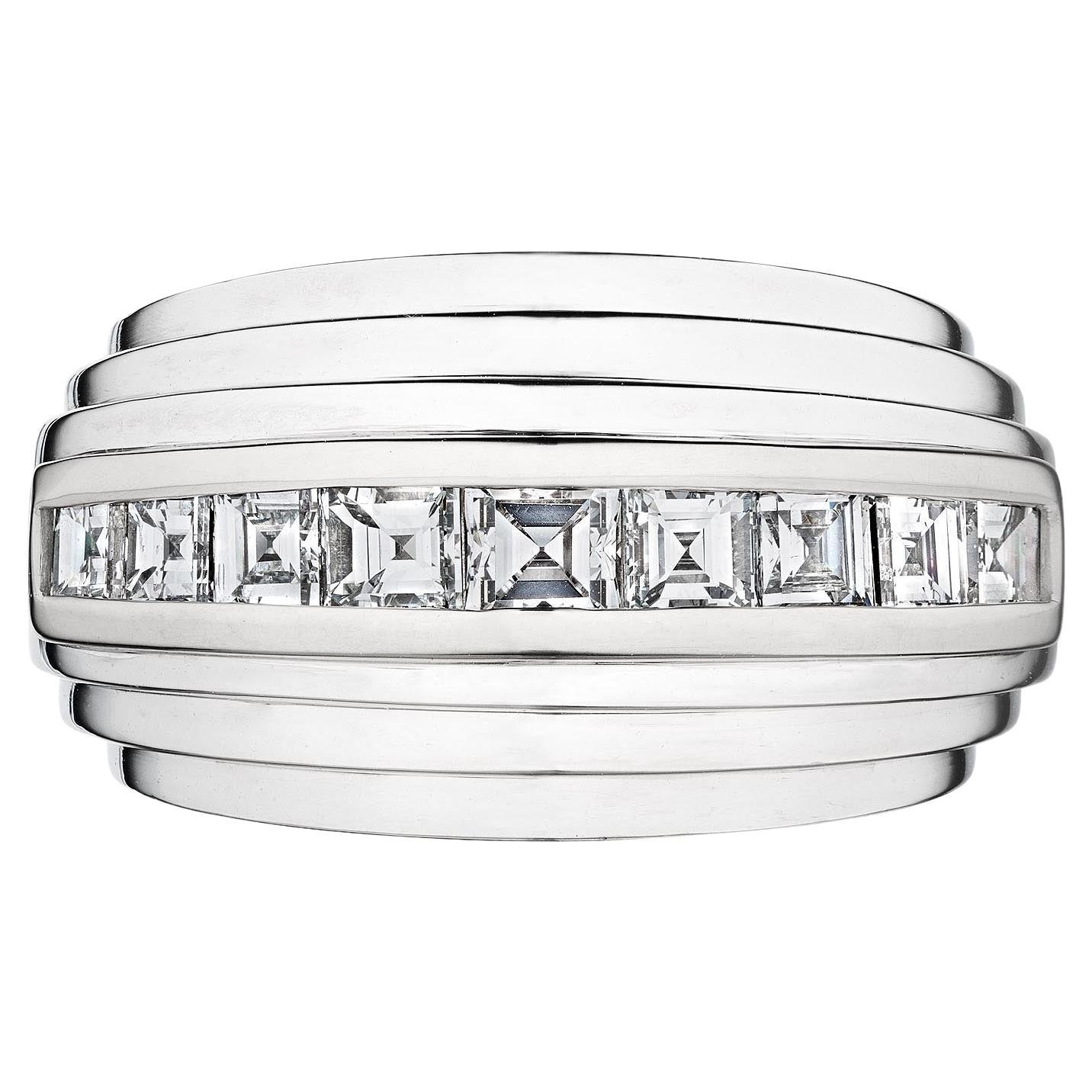 Van Cleef & Arpels Diamond Platinum Mid-Century Dome Band Ring