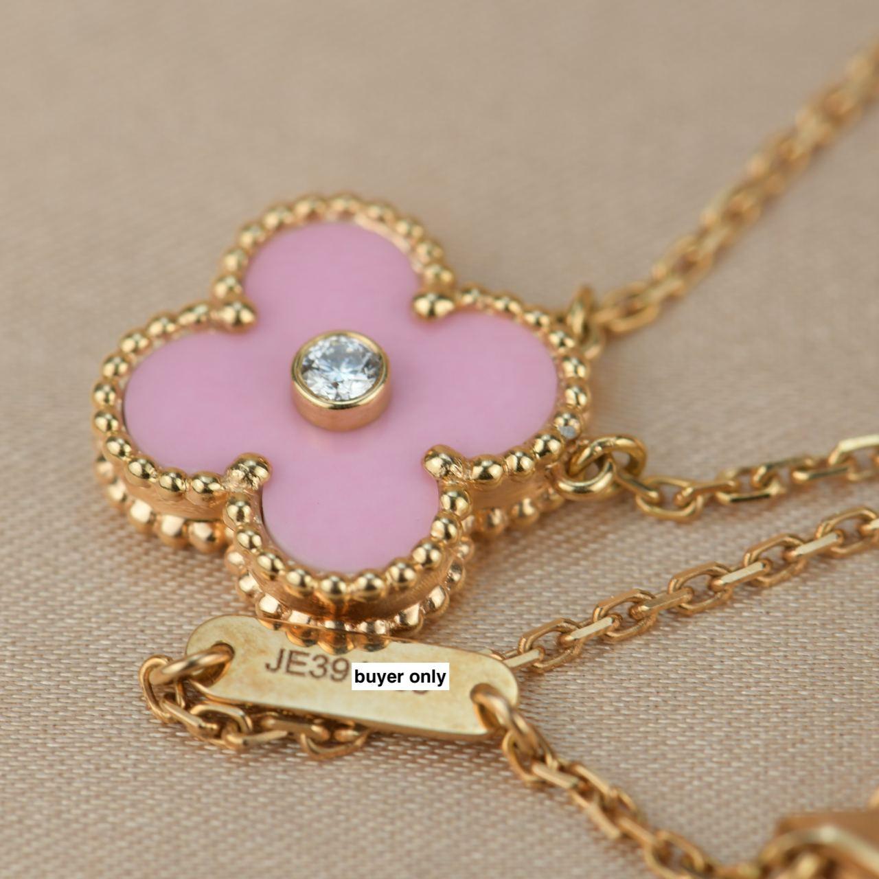 Van Cleef & Arpels Diamond Porcelain Limited Edition Alhambra Rose Gold Necklace In Excellent Condition In Banbury, GB