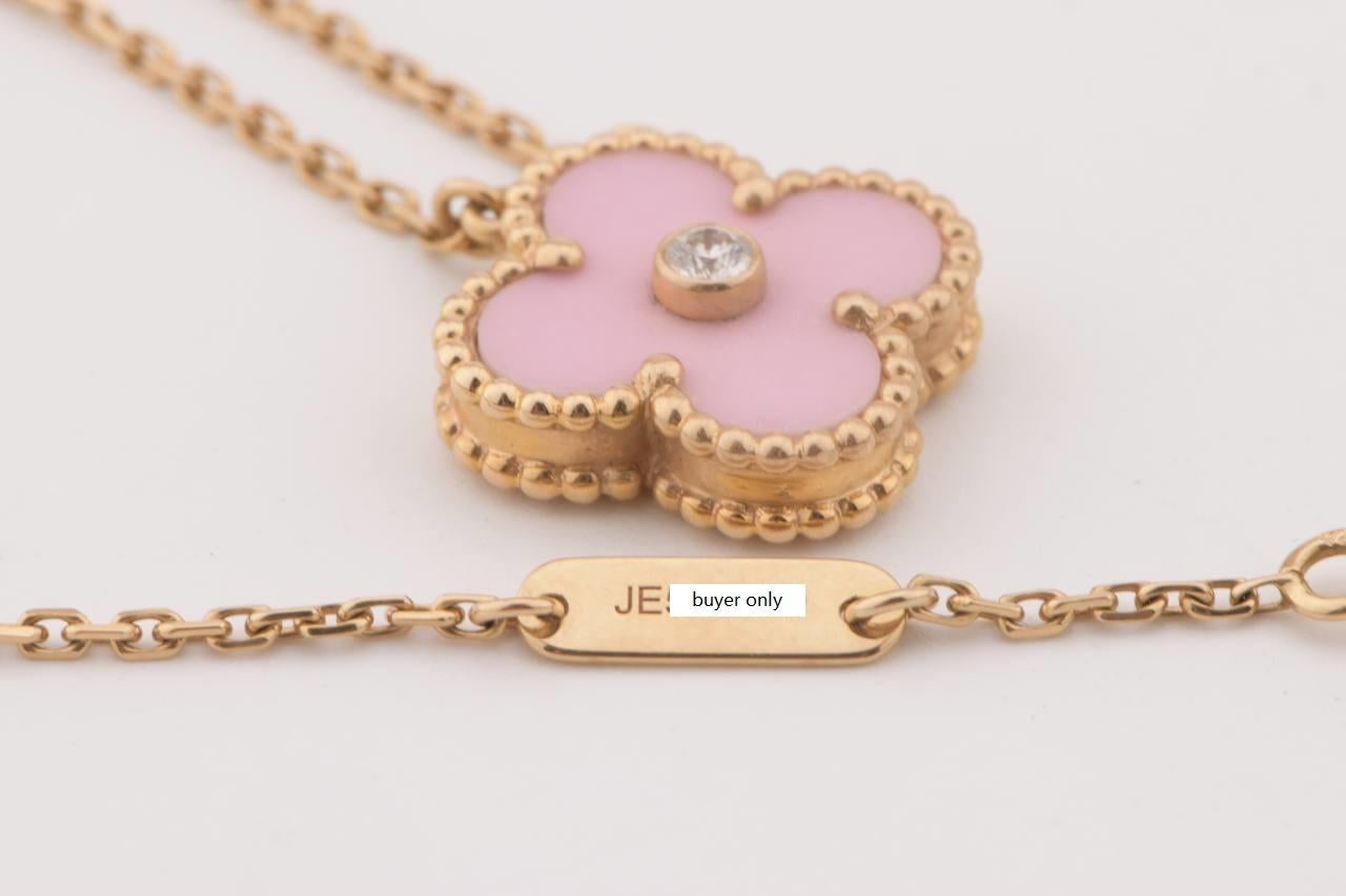 Van Cleef & Arpels Diamond Porcelain Limited Edition Alhambra Rose Gold Necklace In Excellent Condition In Banbury, GB
