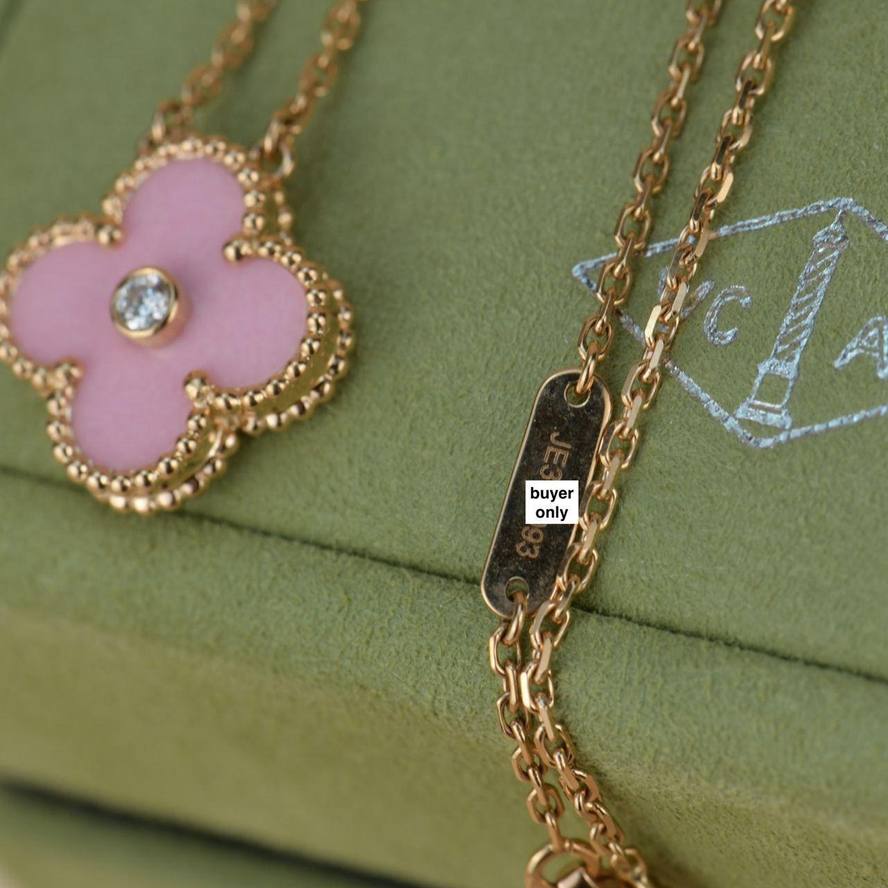Women's Van Cleef & Arpels Diamond Porcelain Limited Edition Alhambra Rose Gold Necklace