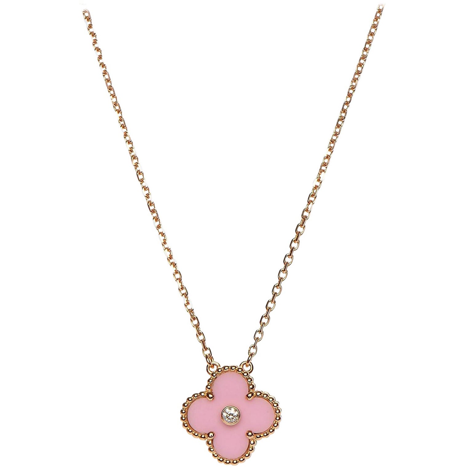 Van Cleef & Arpels Diamond Porcelain Limited Edition Alhambra Rose Gold Necklace