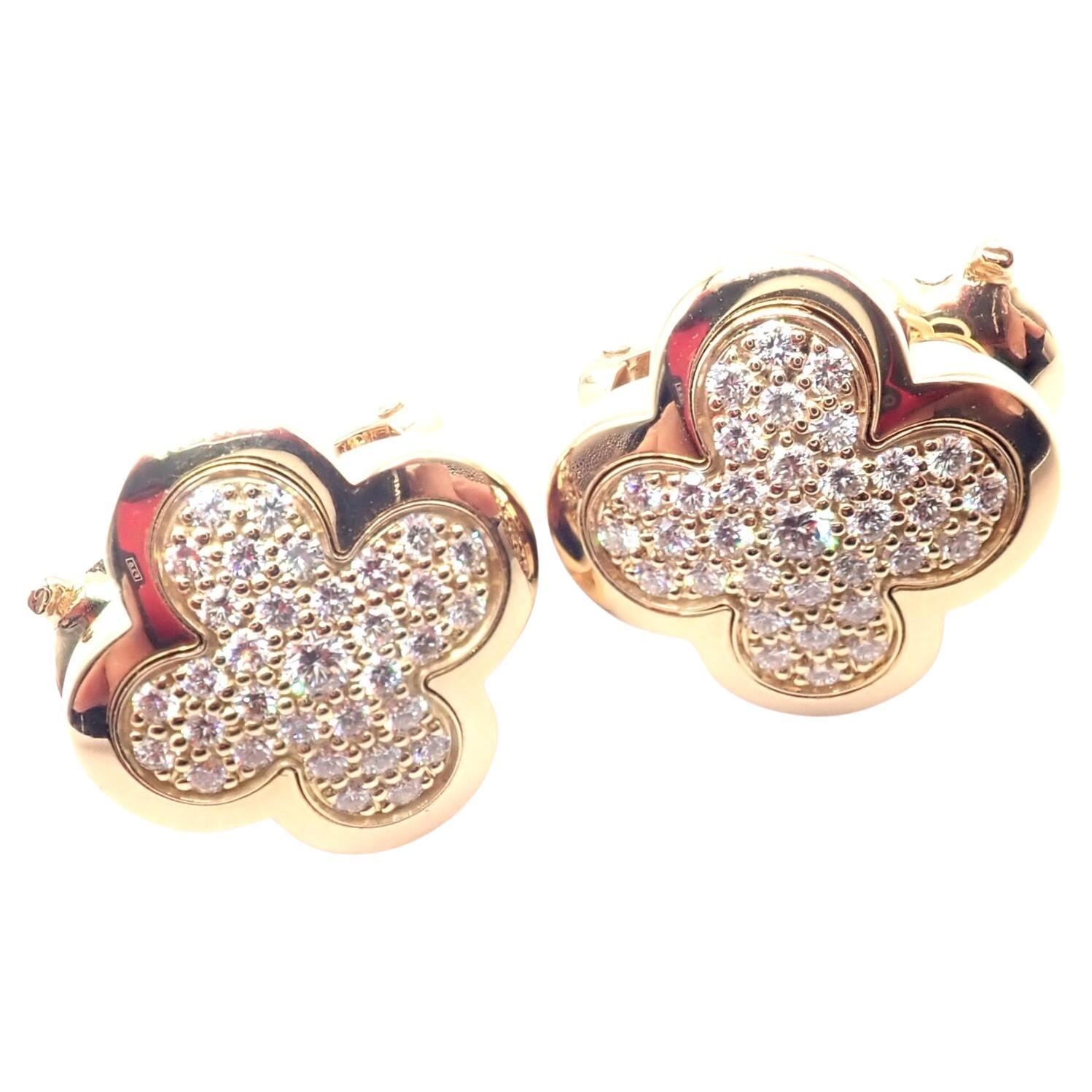 Van Cleef & Arpels Diamond Pure Alhambra Yellow Gold Earrings For Sale