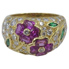 Used Van Cleef & Arpels Diamond Ring Gemstones Flower Design