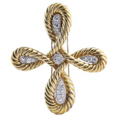 Van Cleef & Arpels Diamond Rope-Work Cross Brooch (c. 1980s)