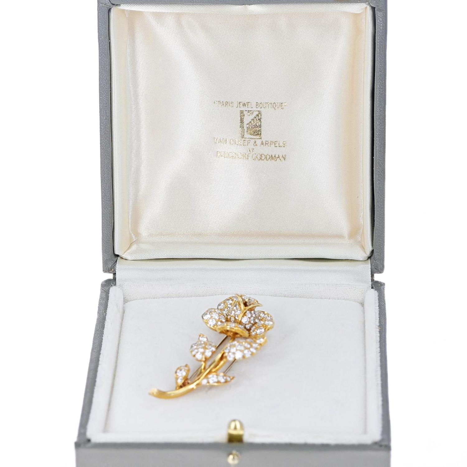 Van Cleef & Arpels Diamond Rose Brooch Pin, 18k In Excellent Condition For Sale In New York, NY