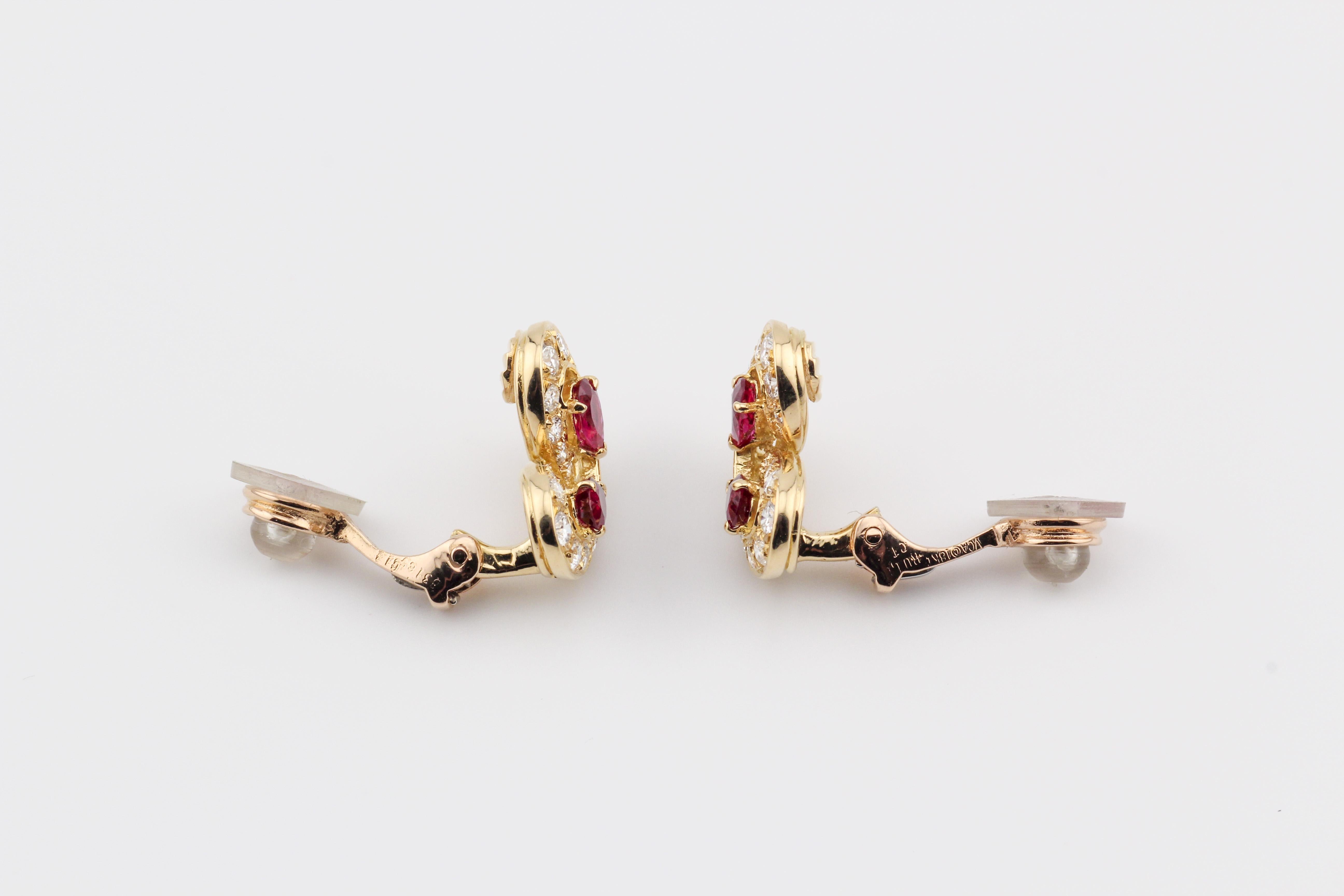Pear Cut Van Cleef & Arpels Diamond Ruby 18K Yellow Gold Butterfly Earrings For Sale