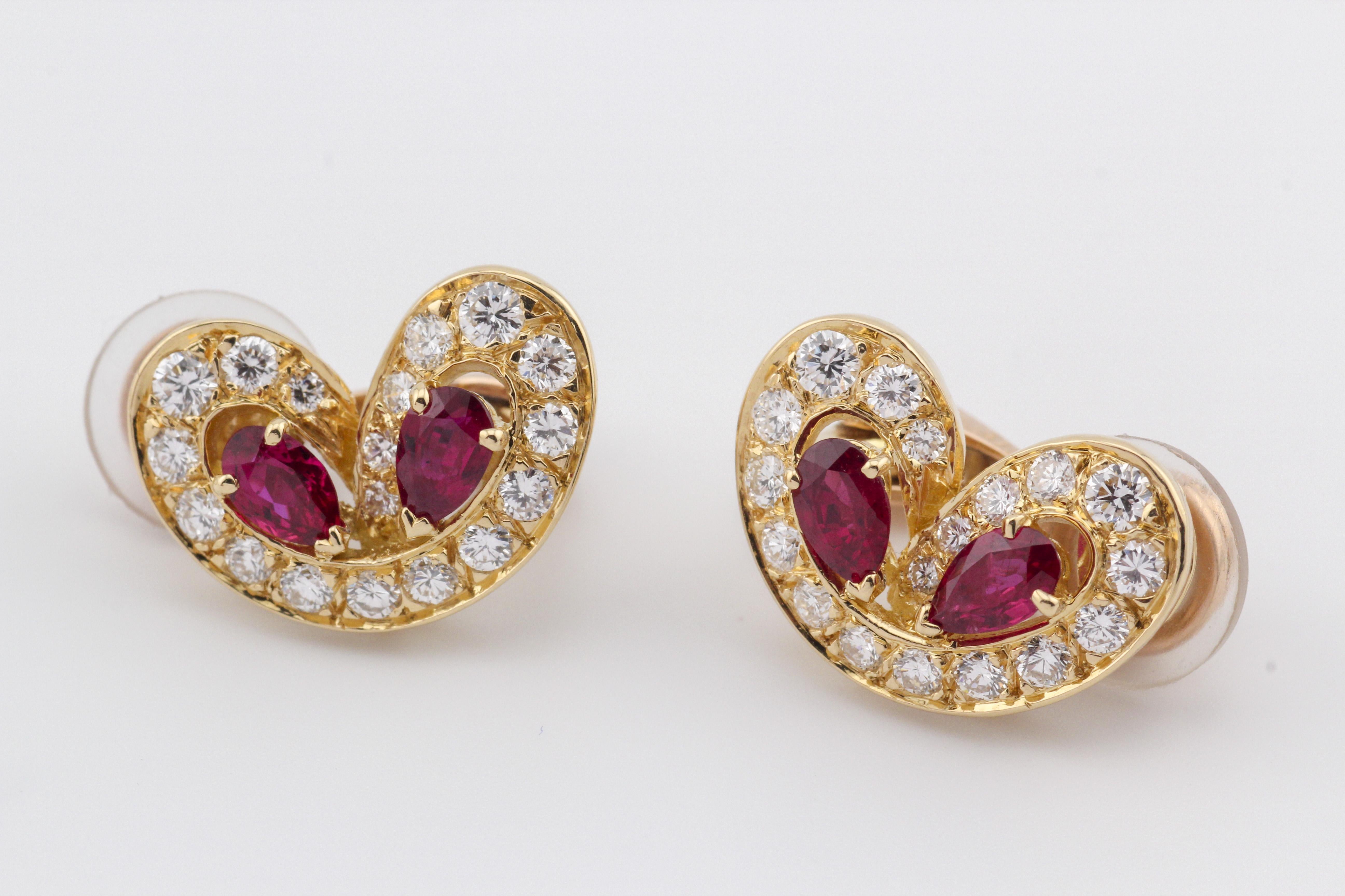 Women's Van Cleef & Arpels Diamond Ruby 18K Yellow Gold Butterfly Earrings For Sale