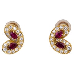 Van Cleef & Arpels Diamond Ruby 18K Yellow Gold Butterfly Earrings