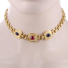 Van Cleef & Arpels Diamond Ruby and Sapphire Yellow Gold Collar Necklace