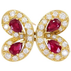 Van Cleef & Arpels Diamond Ruby Yellow Gold Butterfly Brooch