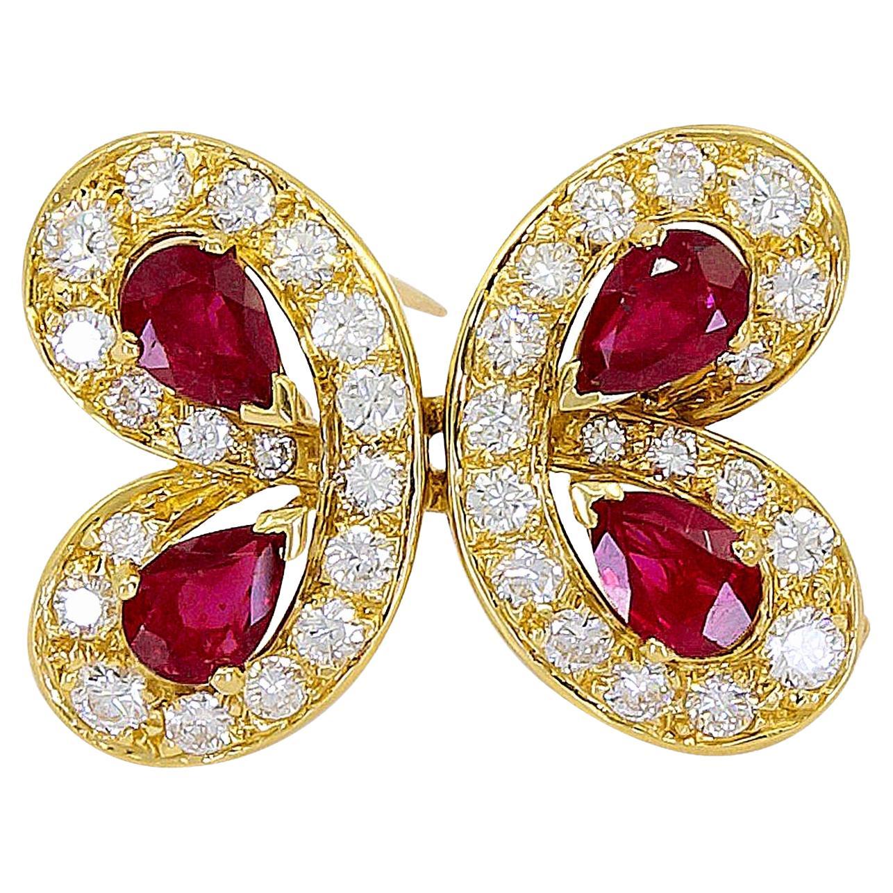 Van Cleef & Arpels Diamond Ruby Butterfly Brooch For Sale
