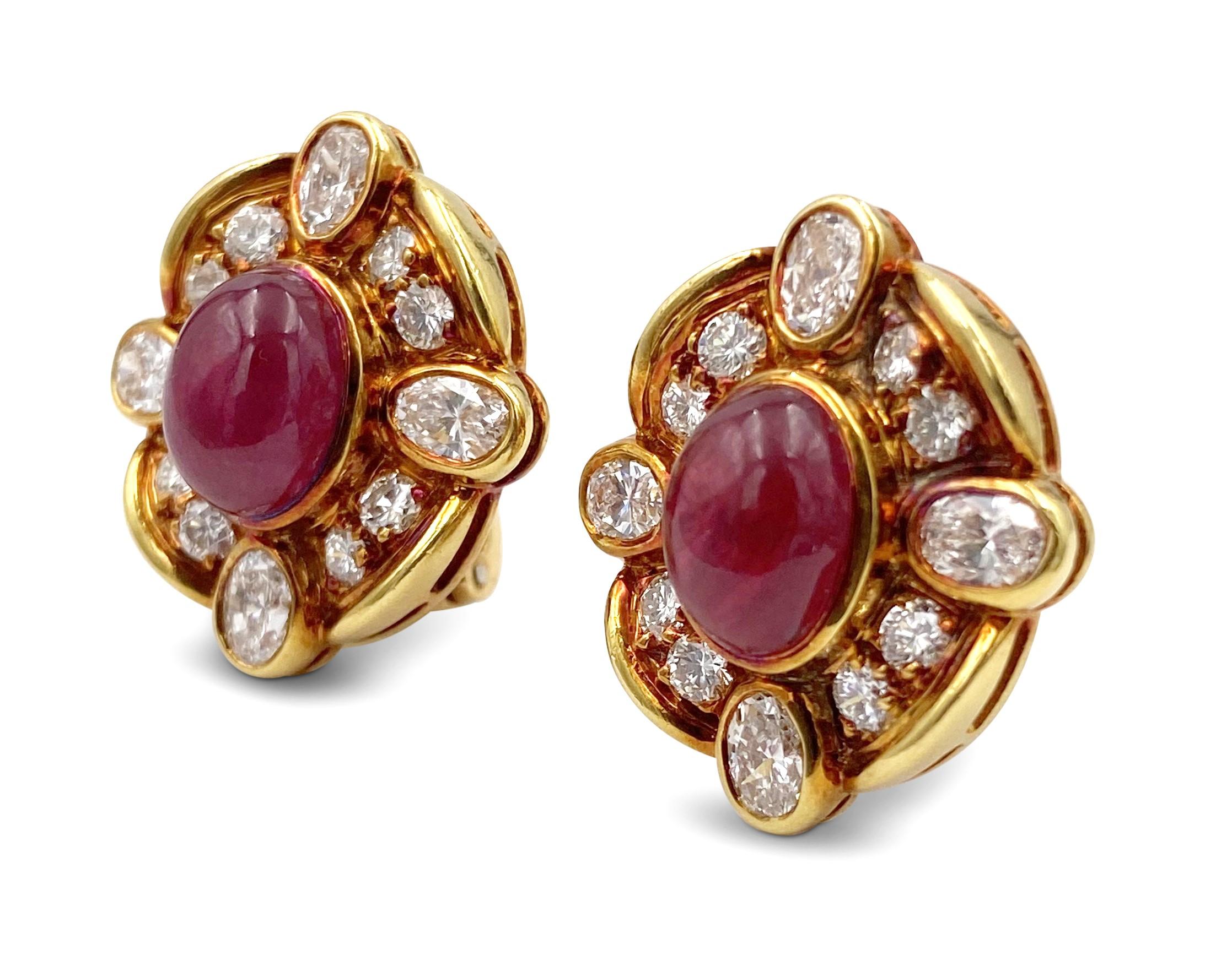 Van Cleef & Arpels Diamond Ruby Earclips In Excellent Condition In New York, NY