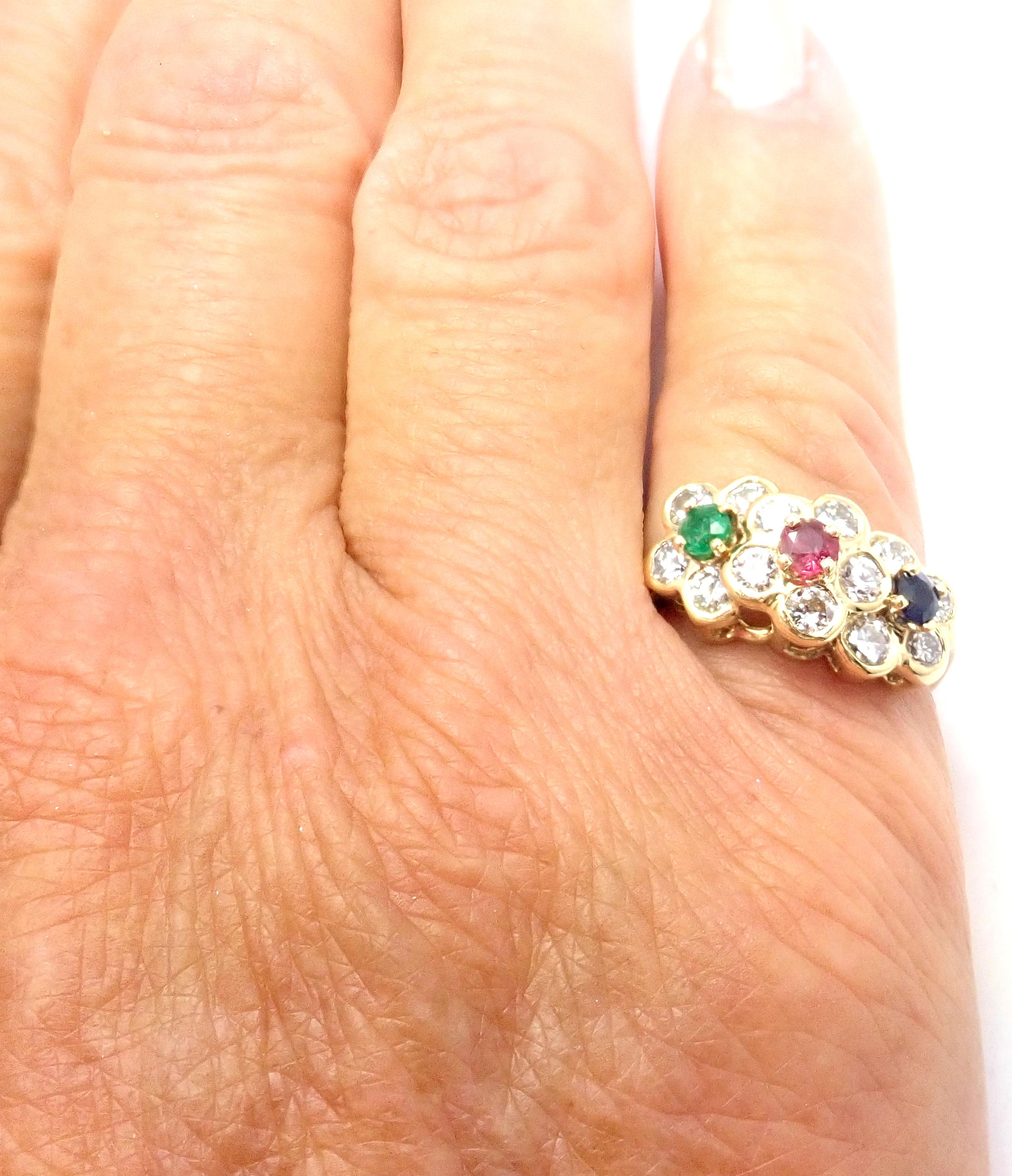 Van Cleef & Arpels Diamond Ruby Emerald Sapphire Flower Band Ring 2