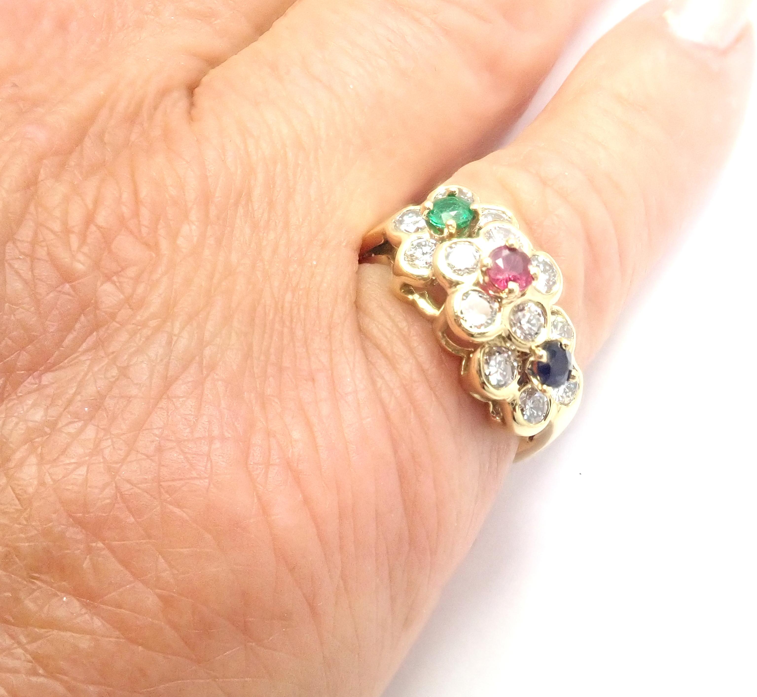 Van Cleef & Arpels Diamond Ruby Emerald Sapphire Flower Band Ring 3