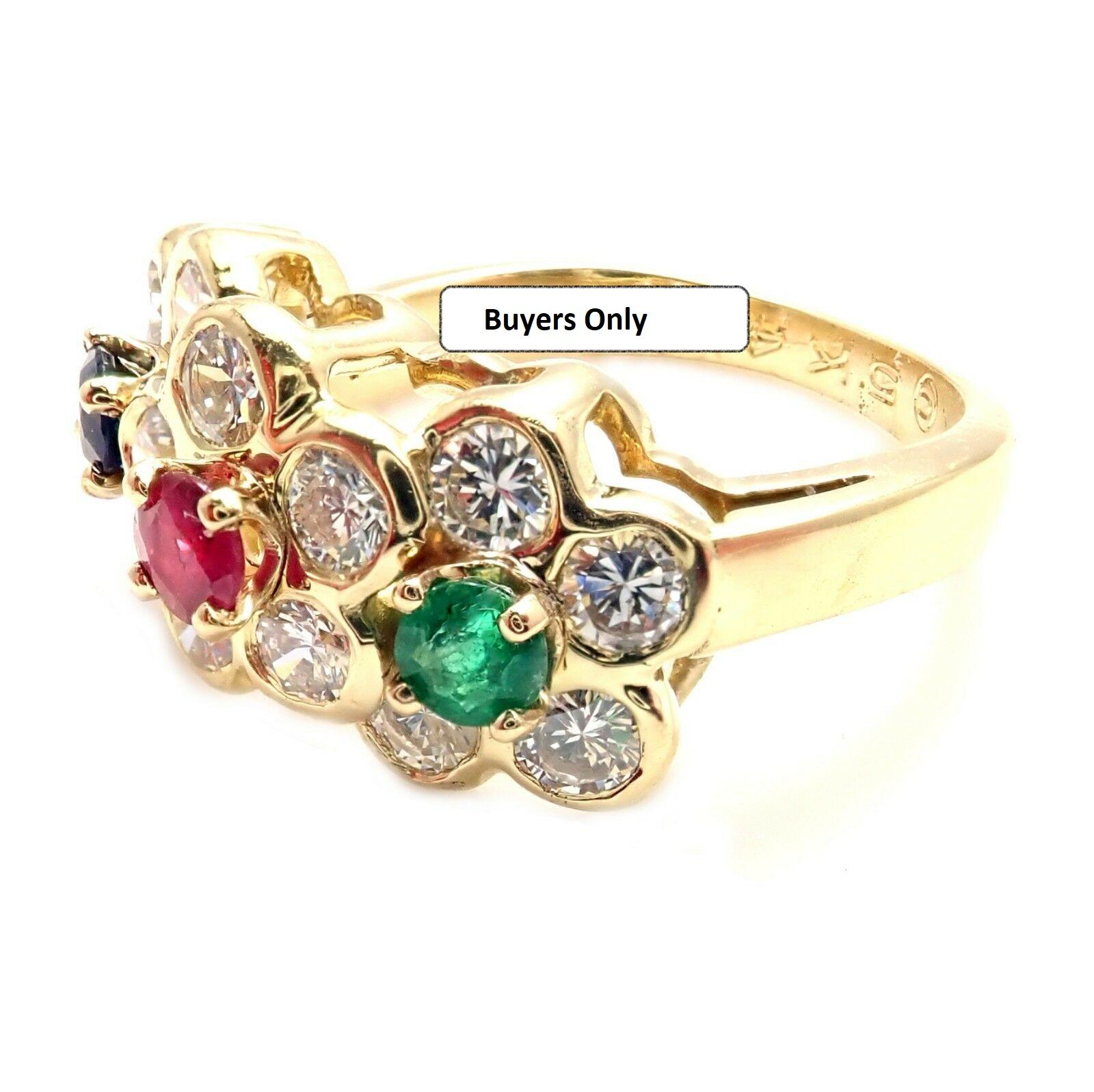 Van Cleef & Arpels Diamond Ruby Emerald Sapphire Flower Band Ring 4