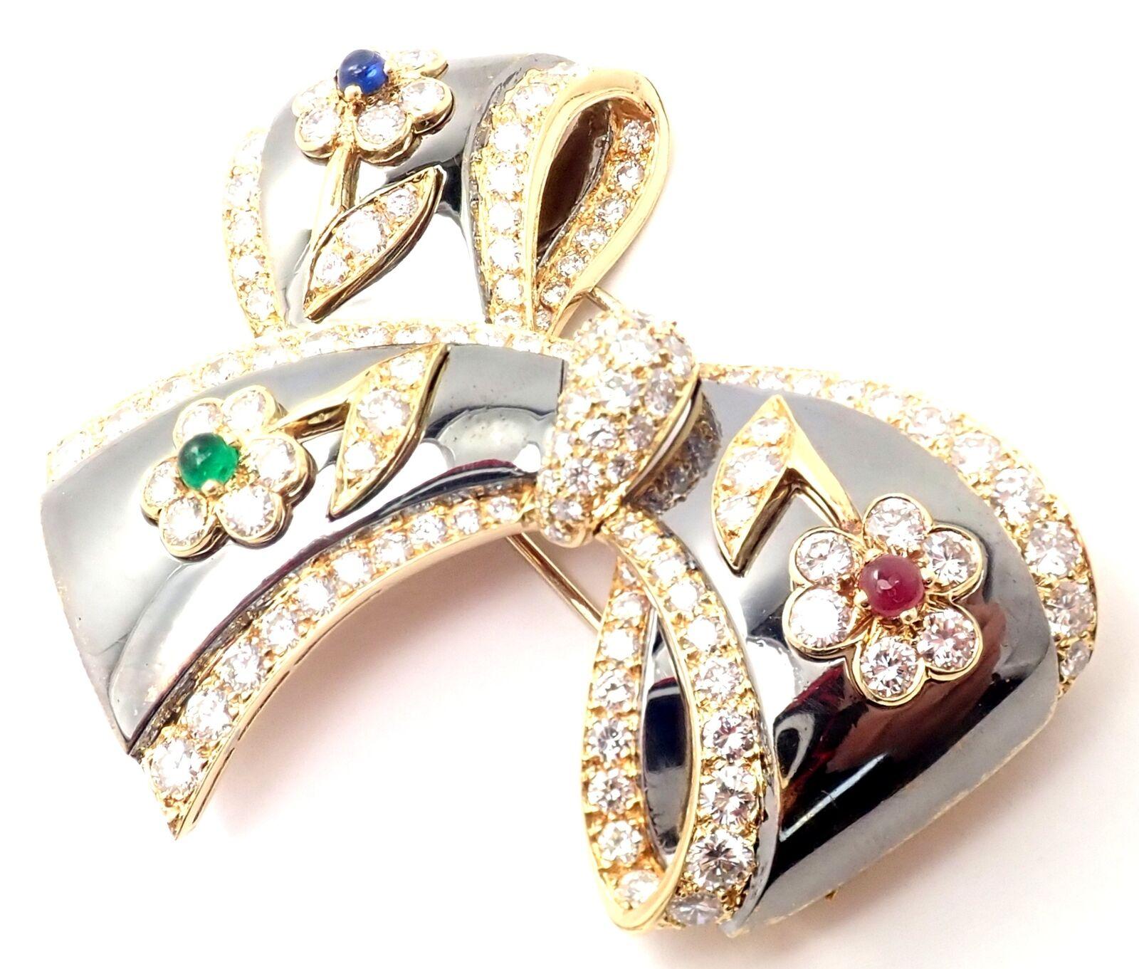 Women's or Men's Van Cleef & Arpels Diamond Ruby Emerald Sapphire Flower Gold Pin Brooch For Sale