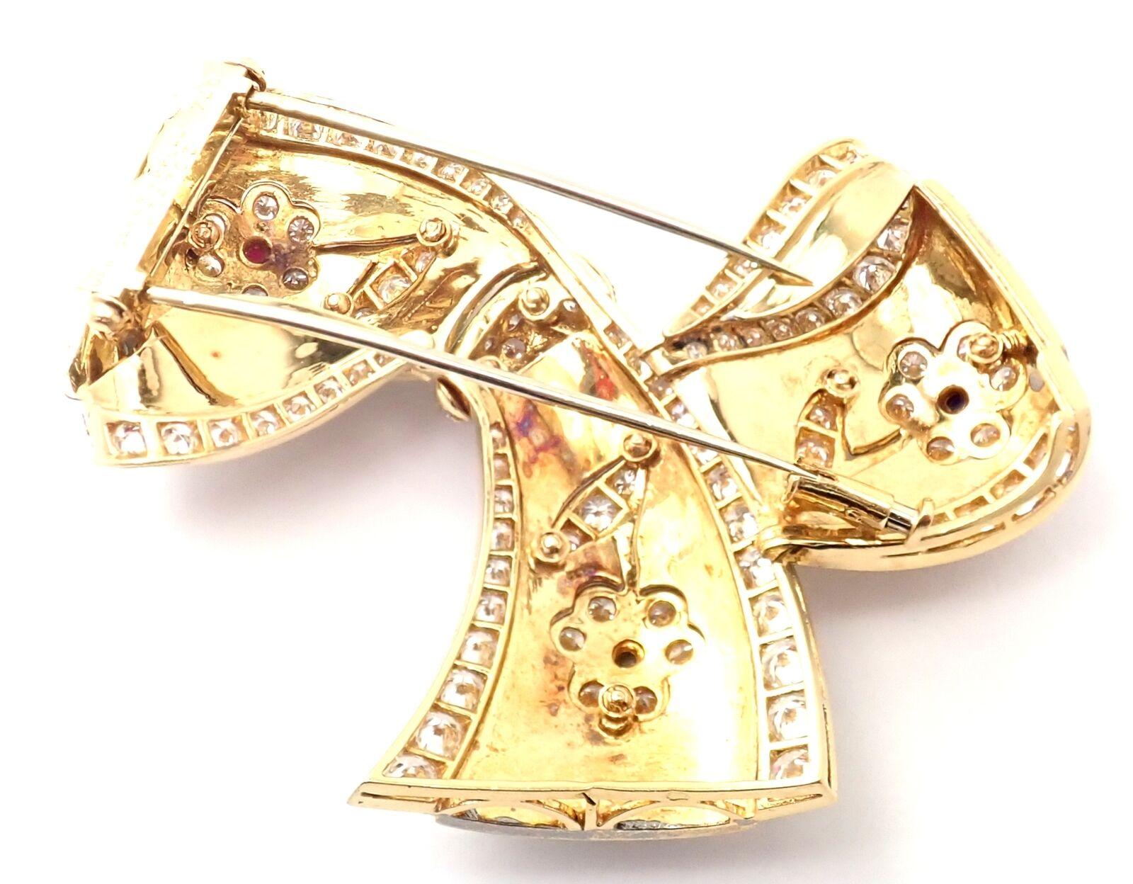 Van Cleef & Arpels Diamond Ruby Emerald Sapphire Flower Gold Pin Brooch For Sale 3