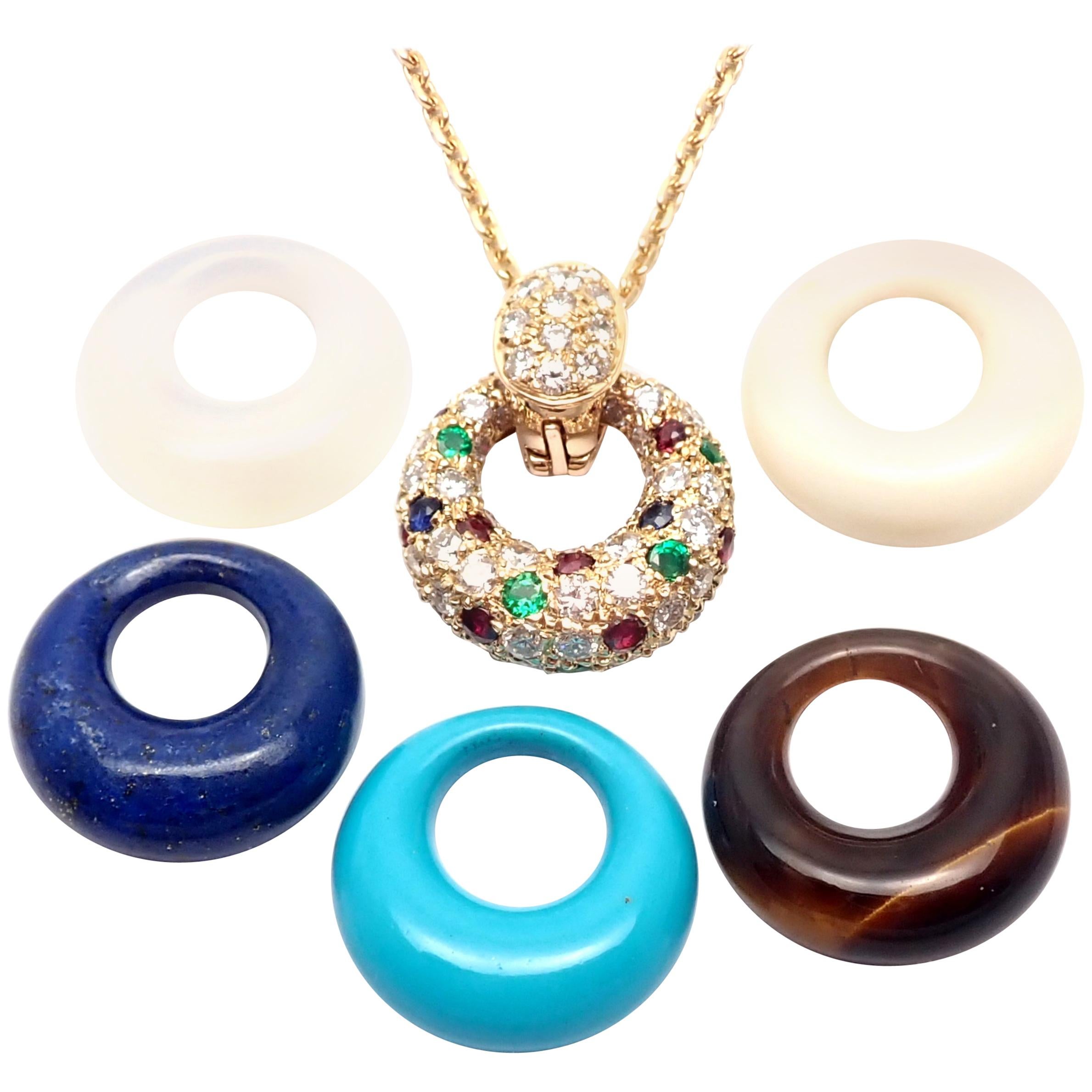 Van Cleef & Arpels Diamond Ruby Emerald Sapphire Gold 5 Extra Pendants Necklace