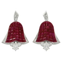 VAN CLEEF & ARPELS Diamond, Ruby Floral Motif Mystery-set Earrings