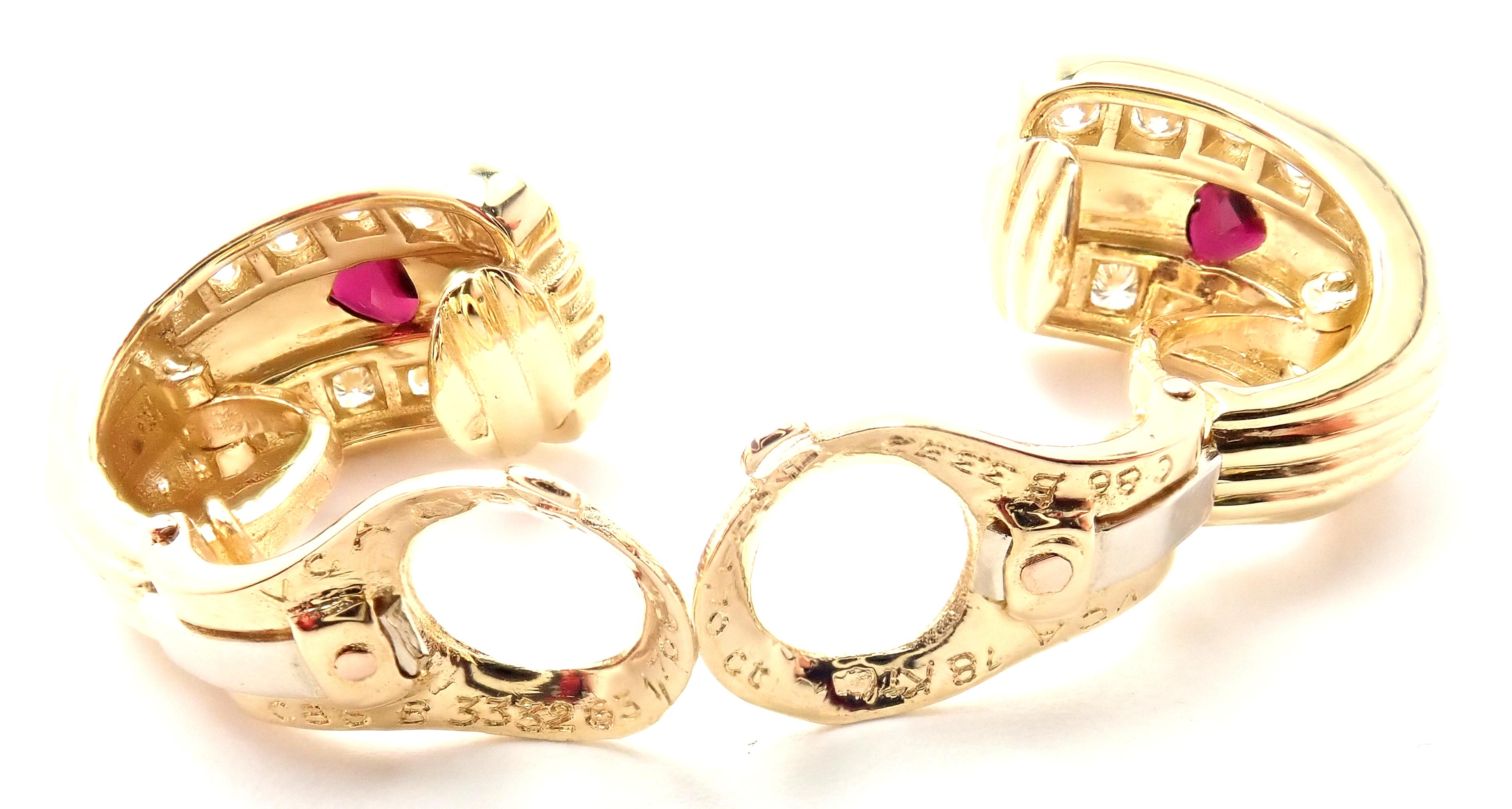 Van Cleef & Arpels Diamond Ruby Heart Yellow Gold Earrings 2