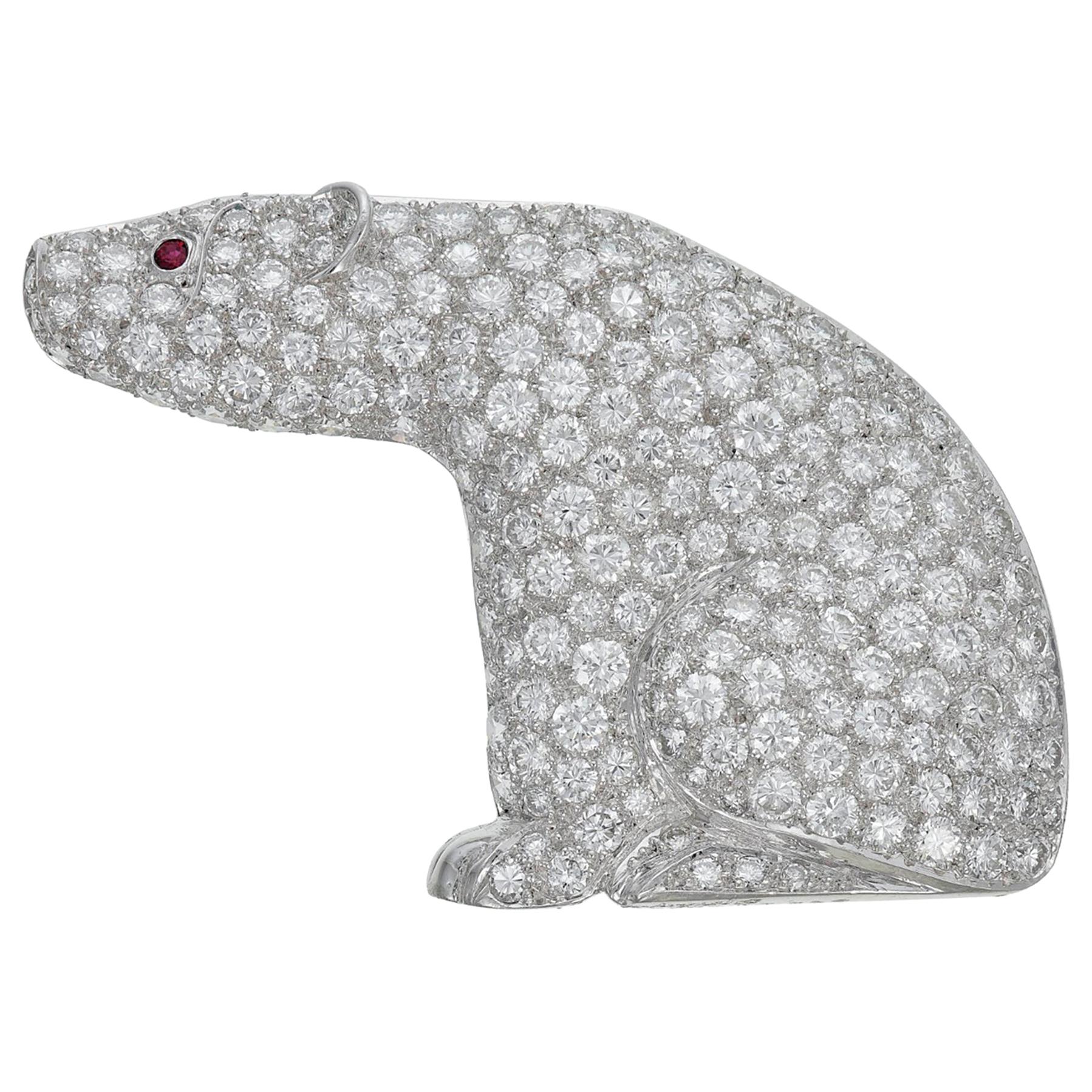 Van Cleef & Arpels Diamond Ruby Polar Bear Platinum Brooch