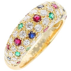 Van Cleef & Arpels Diamond, Ruby, Sapphire, Emerald Ring, 18 Karat Yellow Gold