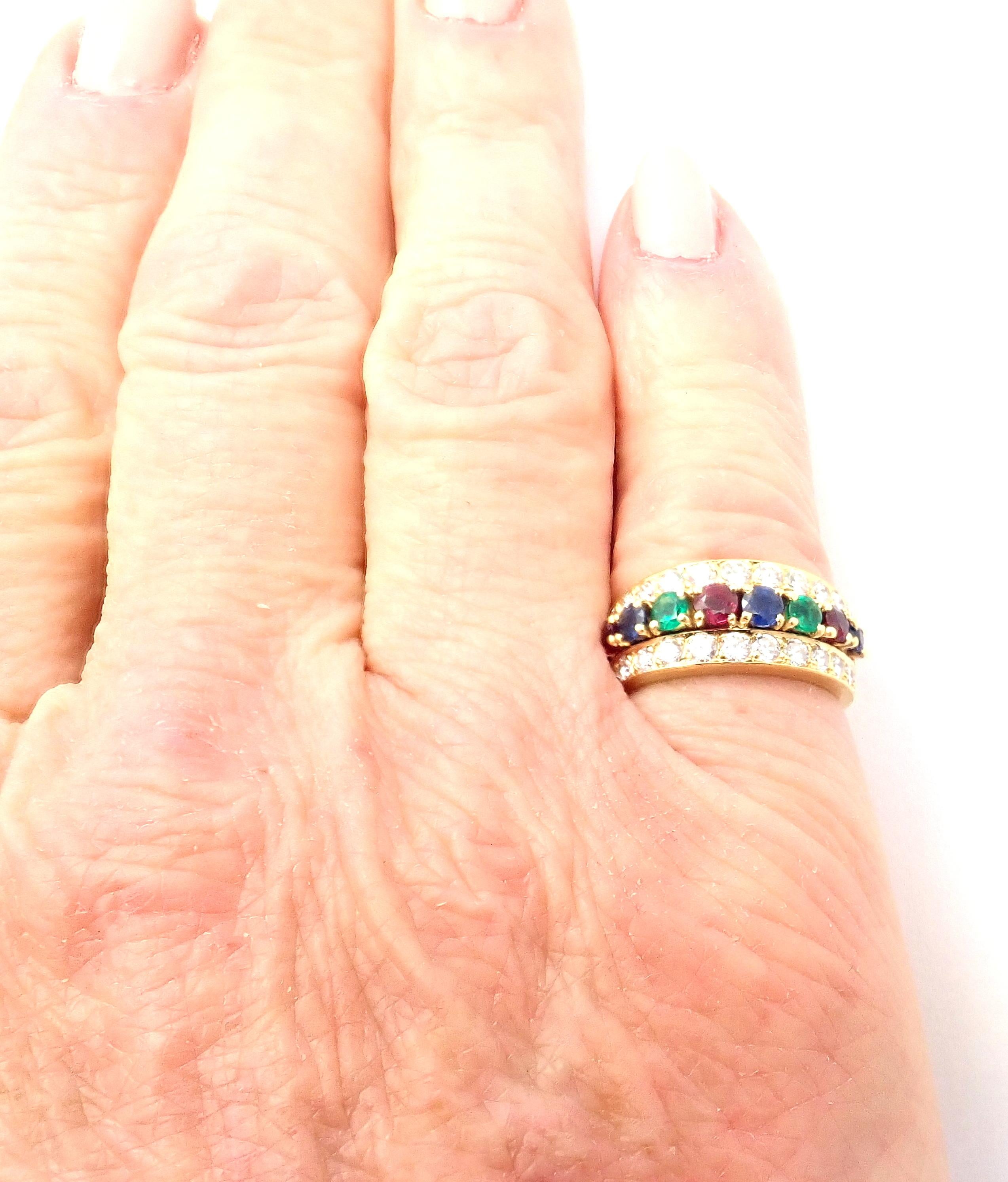 Women's or Men's Van Cleef & Arpels Diamond Ruby Sapphire Emerald Yellow Gold Band Ring